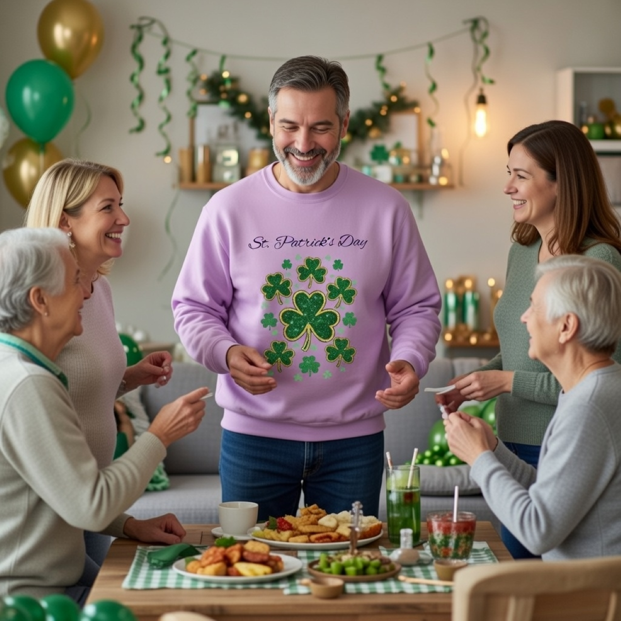 St. Patrick’s Day Shamrock Sweatshirt – Relaxed Garment-Dyed Crewneck | Glittering Clover Graphic Pullover product thumbnail image
