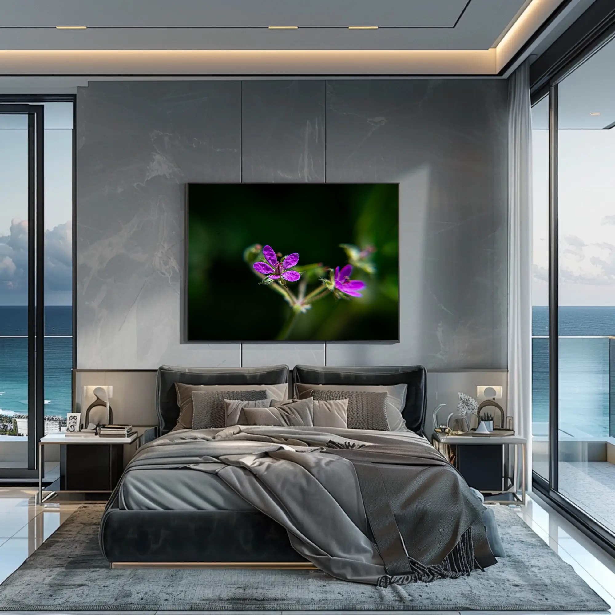 Purple Wildflower Macro Art Print | Mounted Giclée Decor product thumbnail image