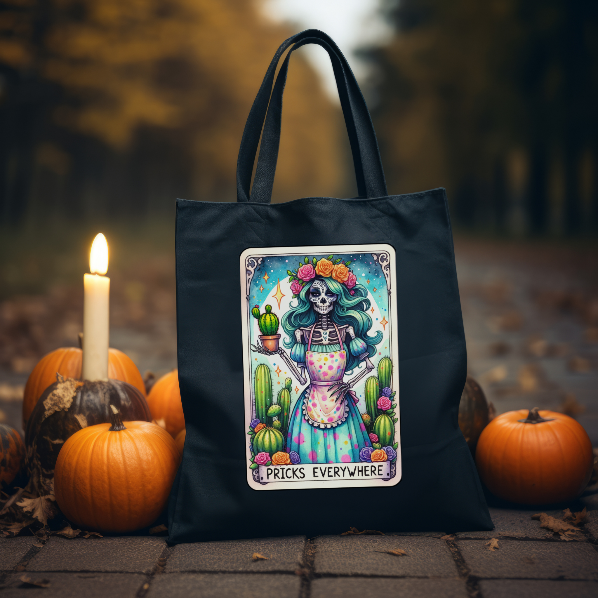 Pricks Everywhere Tote Bag – Sarcastic Skeleton Cactus Canvas Tote, Dark Humor Day of the Dead Carryall product thumbnail image