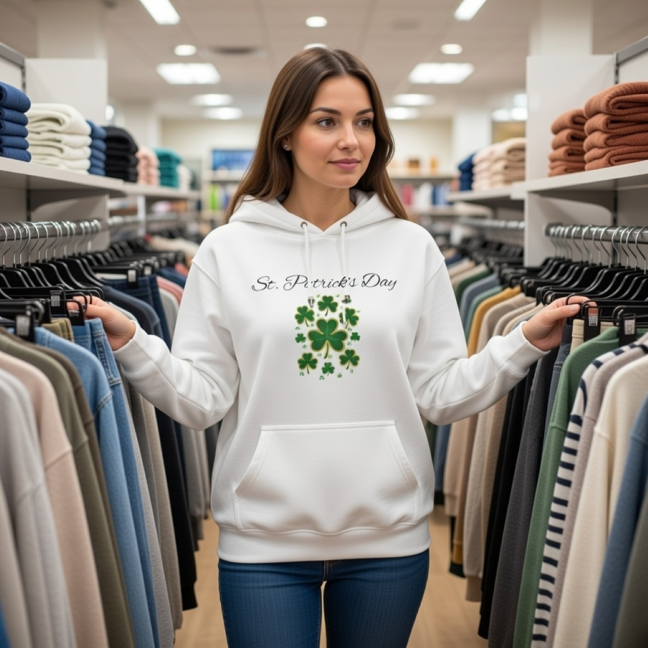 St. Patrick’s Day Shamrock Hoodie – Relaxed Garment-Dyed Pullover | Glittering Clover Graphic Sweatshirt product thumbnail image