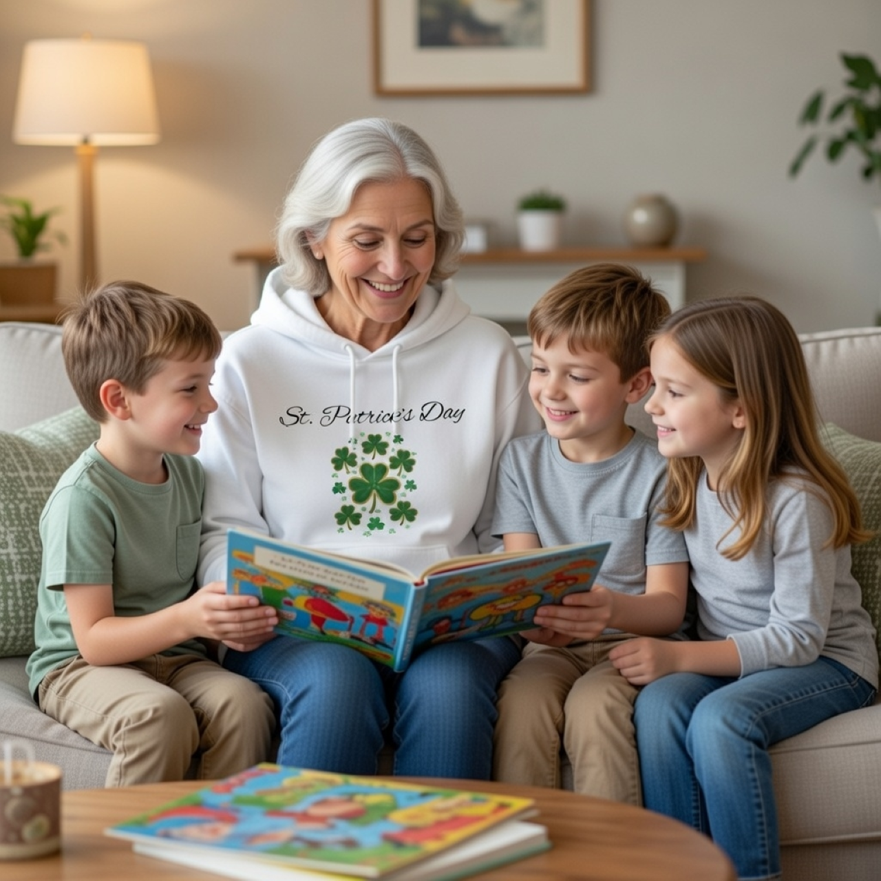 St. Patrick’s Day Shamrock Hoodie – Relaxed Garment-Dyed Pullover | Glittering Clover Graphic Sweatshirt product thumbnail image