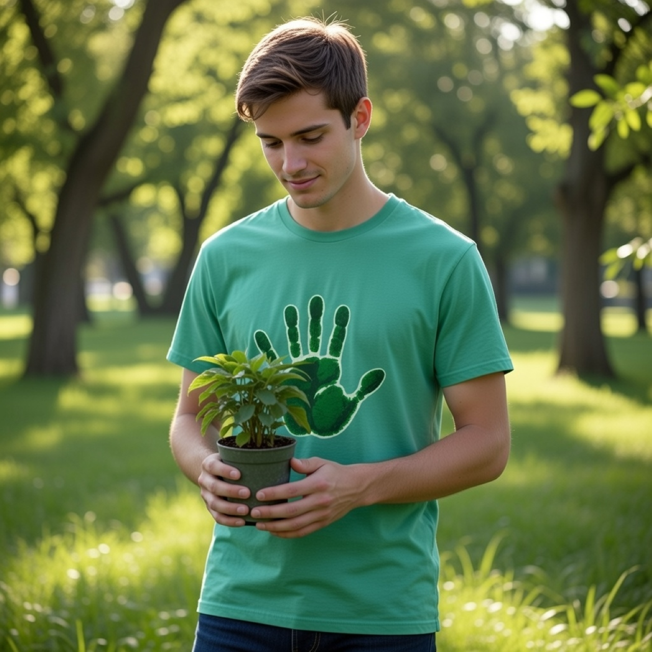 Green Hand Tee – Heavyweight Garment-Dyed Cotton Graphic T-Shirt for Outdoor &amp; Everyday Wear