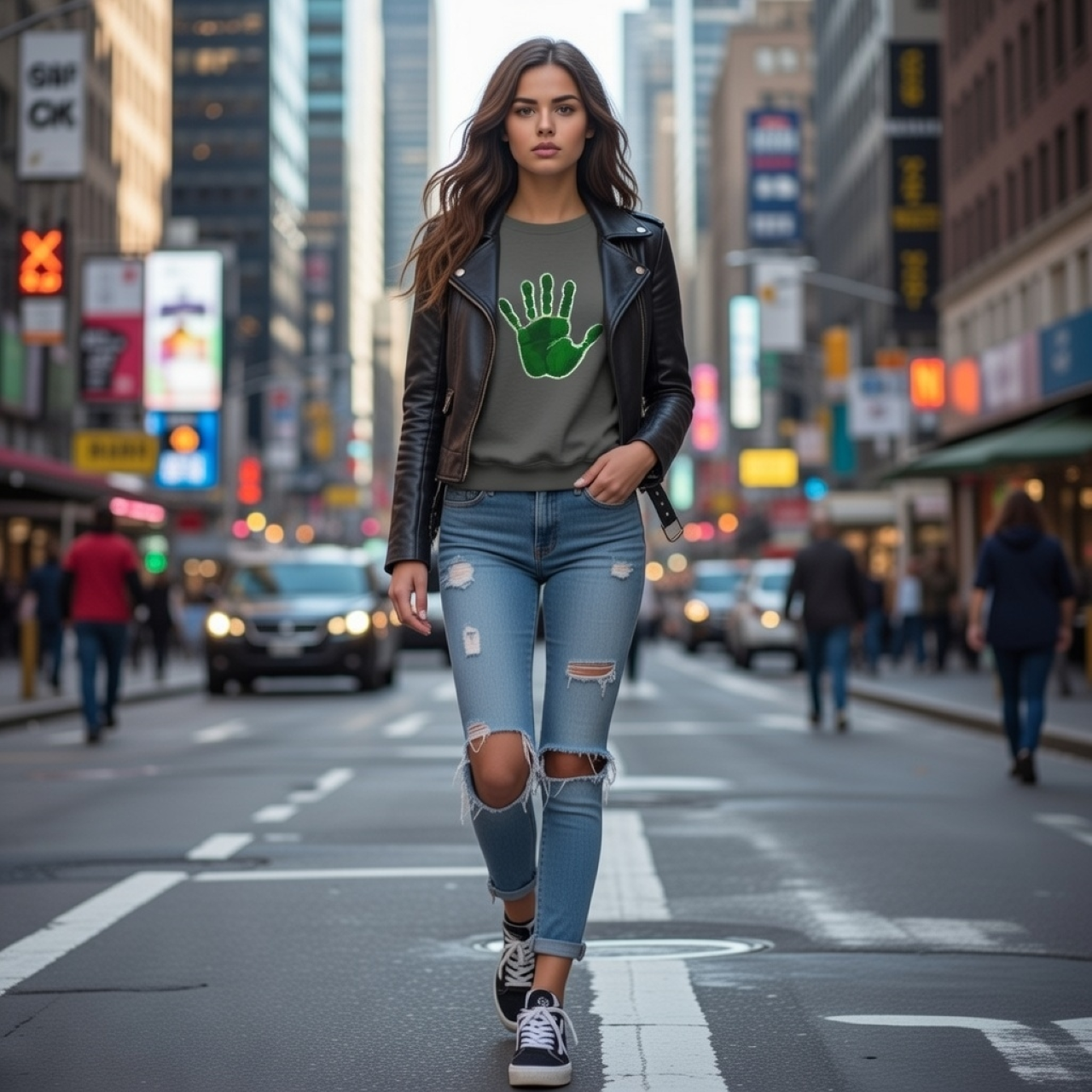 Green Hand Sweatshirt – Garment-Dyed Cotton Blend Crewneck for Outdoor &amp; Everyday Comfort product thumbnail image