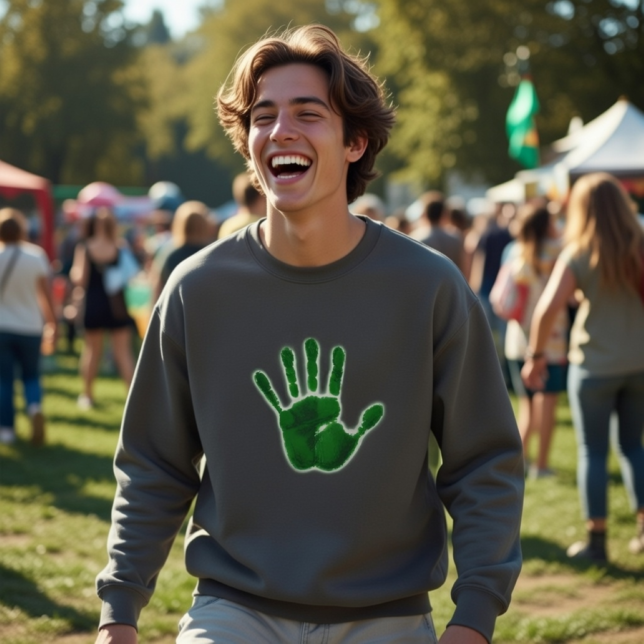 Green Hand Sweatshirt – Garment-Dyed Cotton Blend Crewneck for Outdoor &amp; Everyday Comfort product thumbnail image