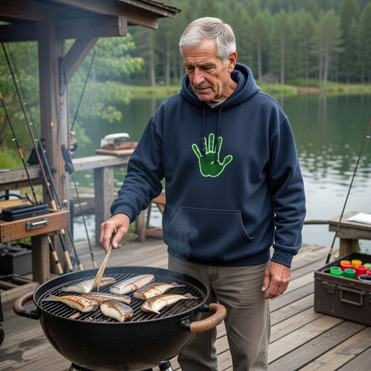 Green Hand Hoodie – Garment-Dyed Cotton-Blend Relaxed-Fit Pullover for Everyday Comfort product thumbnail image