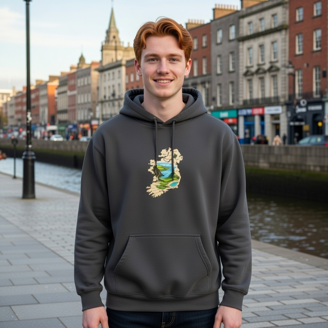 Irish Map Hoodie – Heavyweight Garment-Dyed Pullover with Scenic Watercolor Artwork
