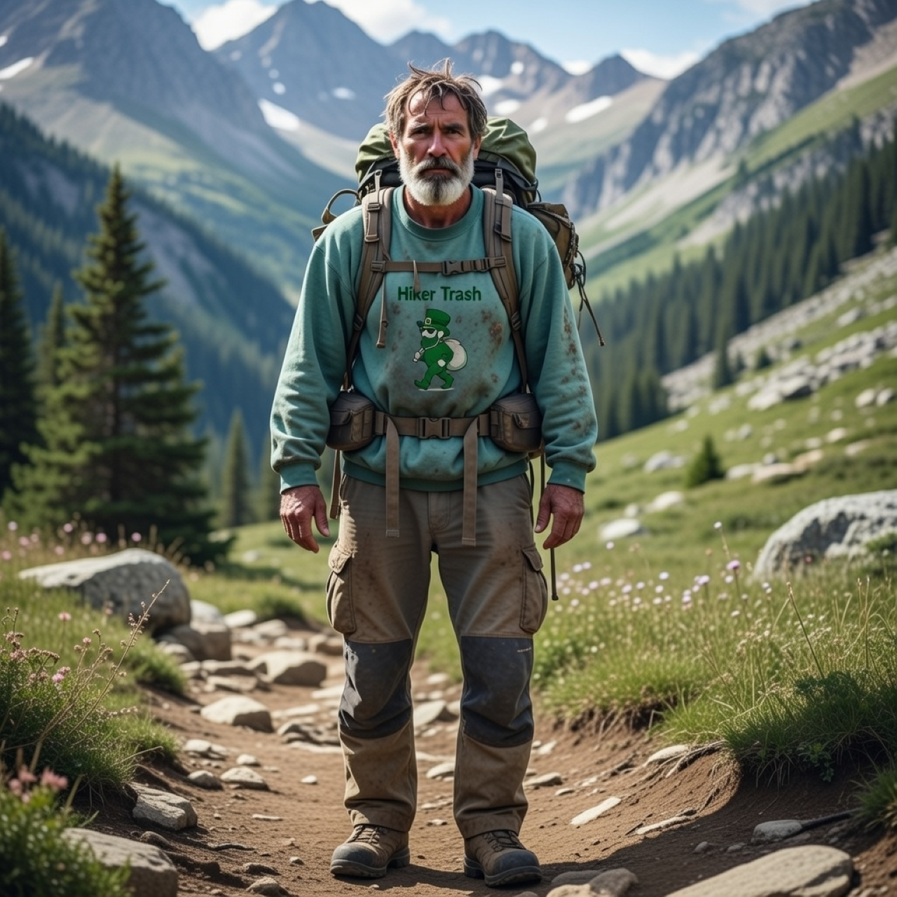 Hiker Trash Sweatshirt – Medium-Weight Garment-Dyed Pullover with Trail Humor Embroidery product thumbnail image