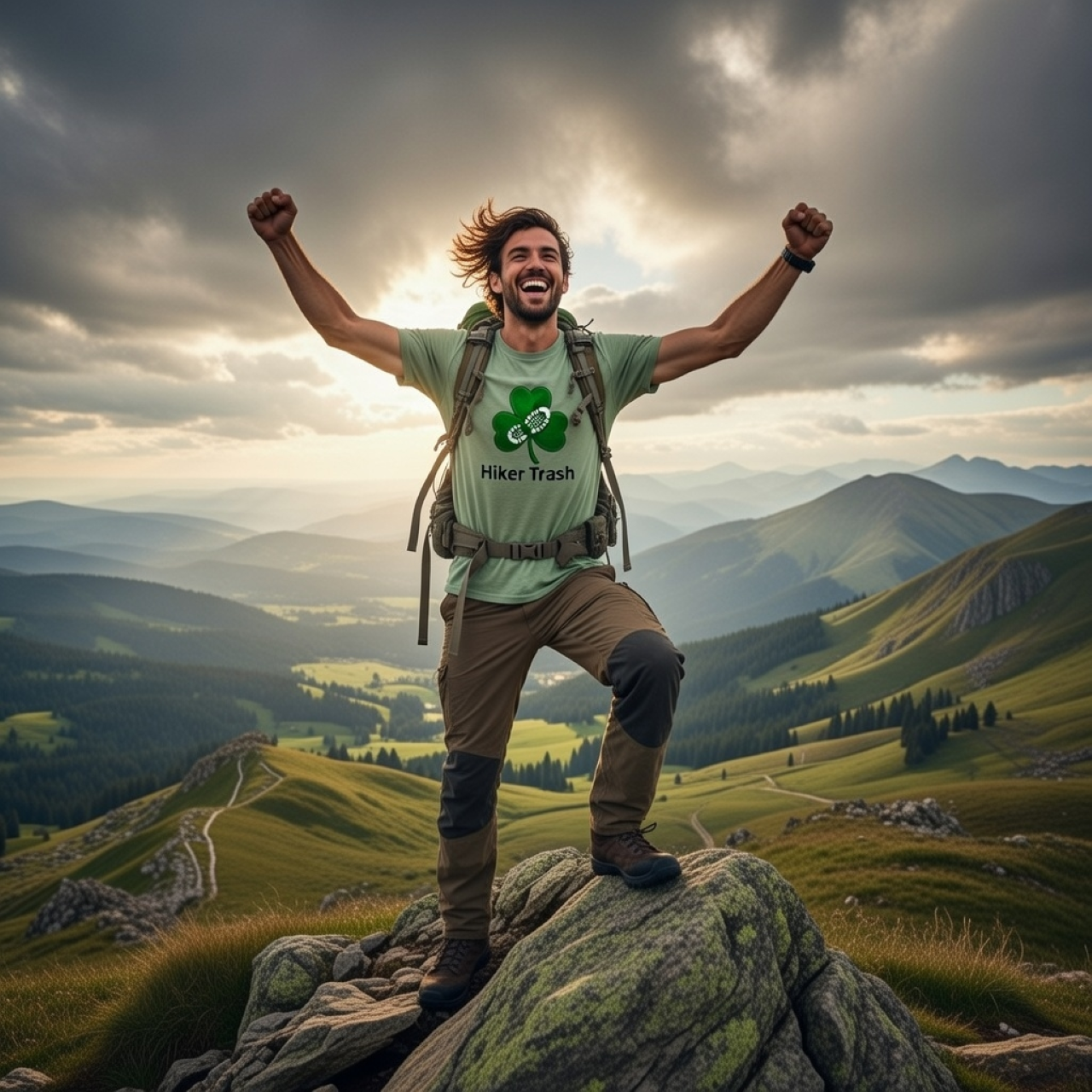 Hiker Trash Tee – Garment-Dyed Clover Graphic T-Shirt for Hiking &amp; Outdoor Lifestyle