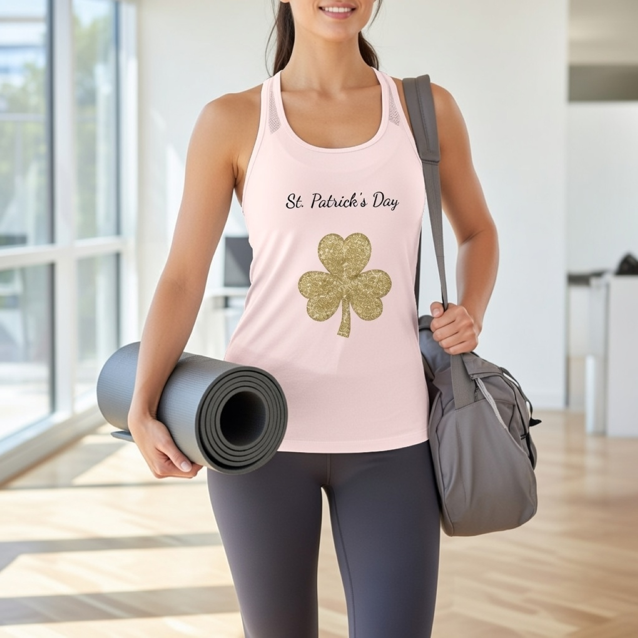 Gold Clover Tank – Flowy Racerback Shamrock Top for St. Patrick’s Day &amp; Everyday Wear