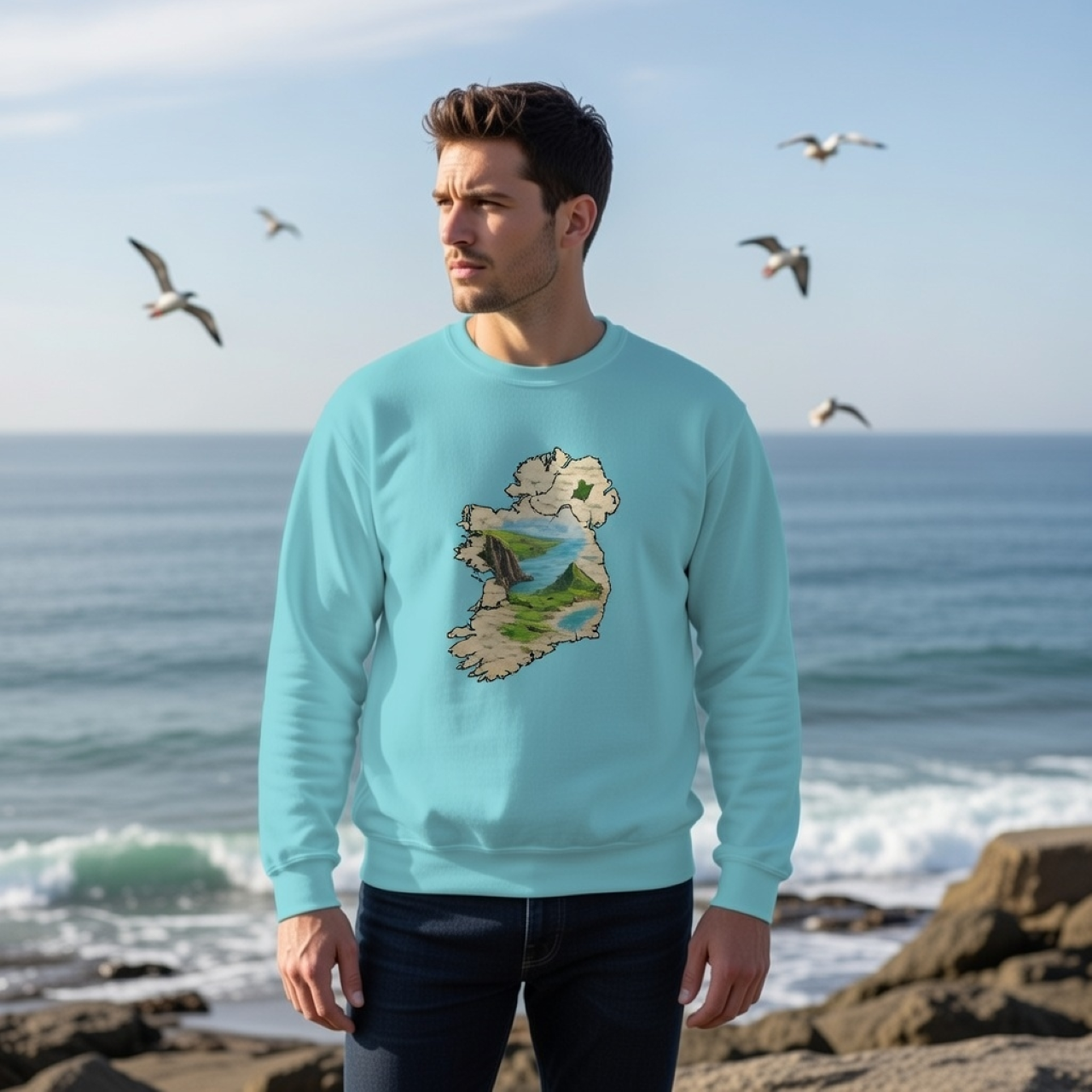 Ireland Map Sweatshirt – Medium-Weight Garment-Dyed Crewneck with Scenic Map Artwork product thumbnail image