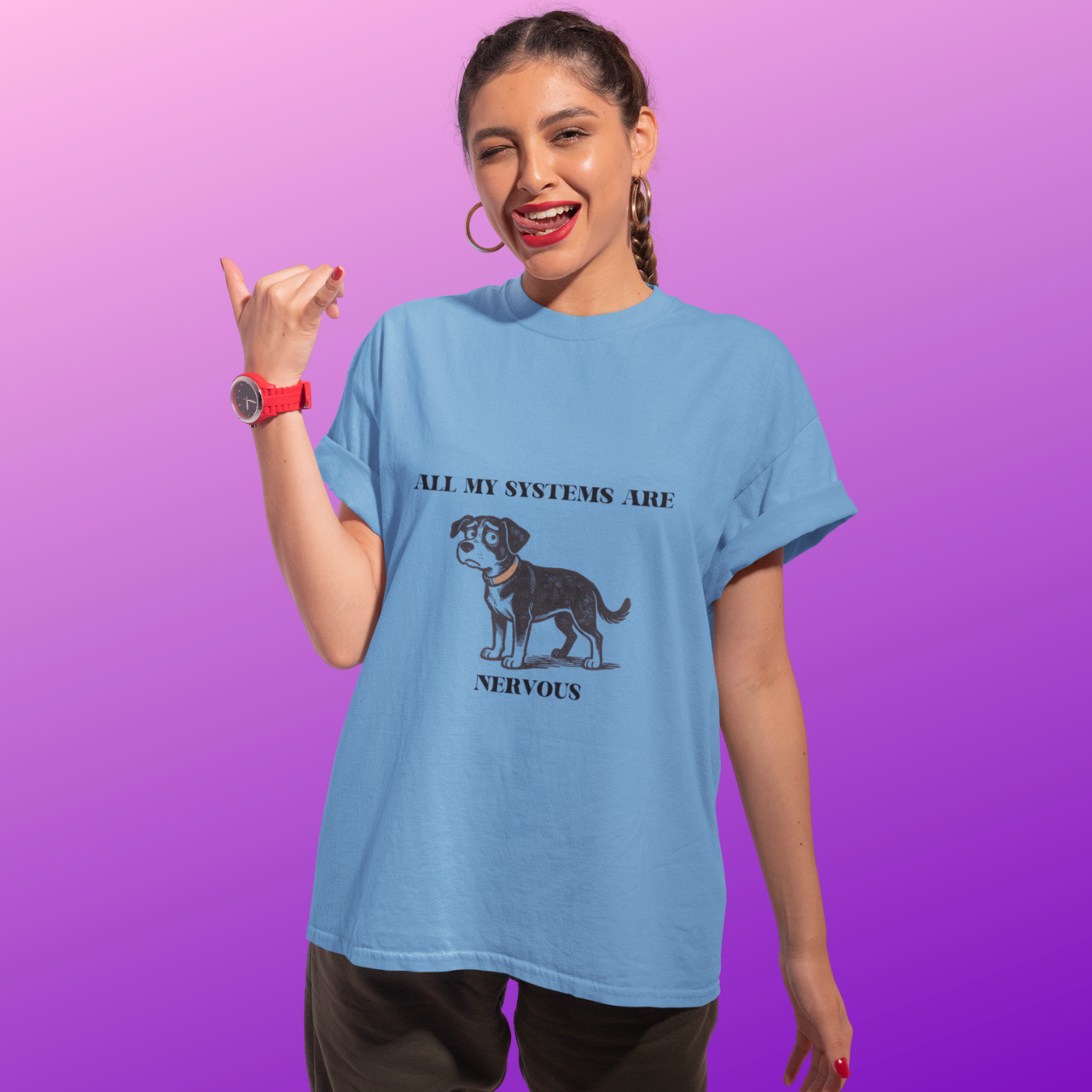 Nervous Dog T-Shirt – 'All My Systems Are Nervous' Graphic Tee