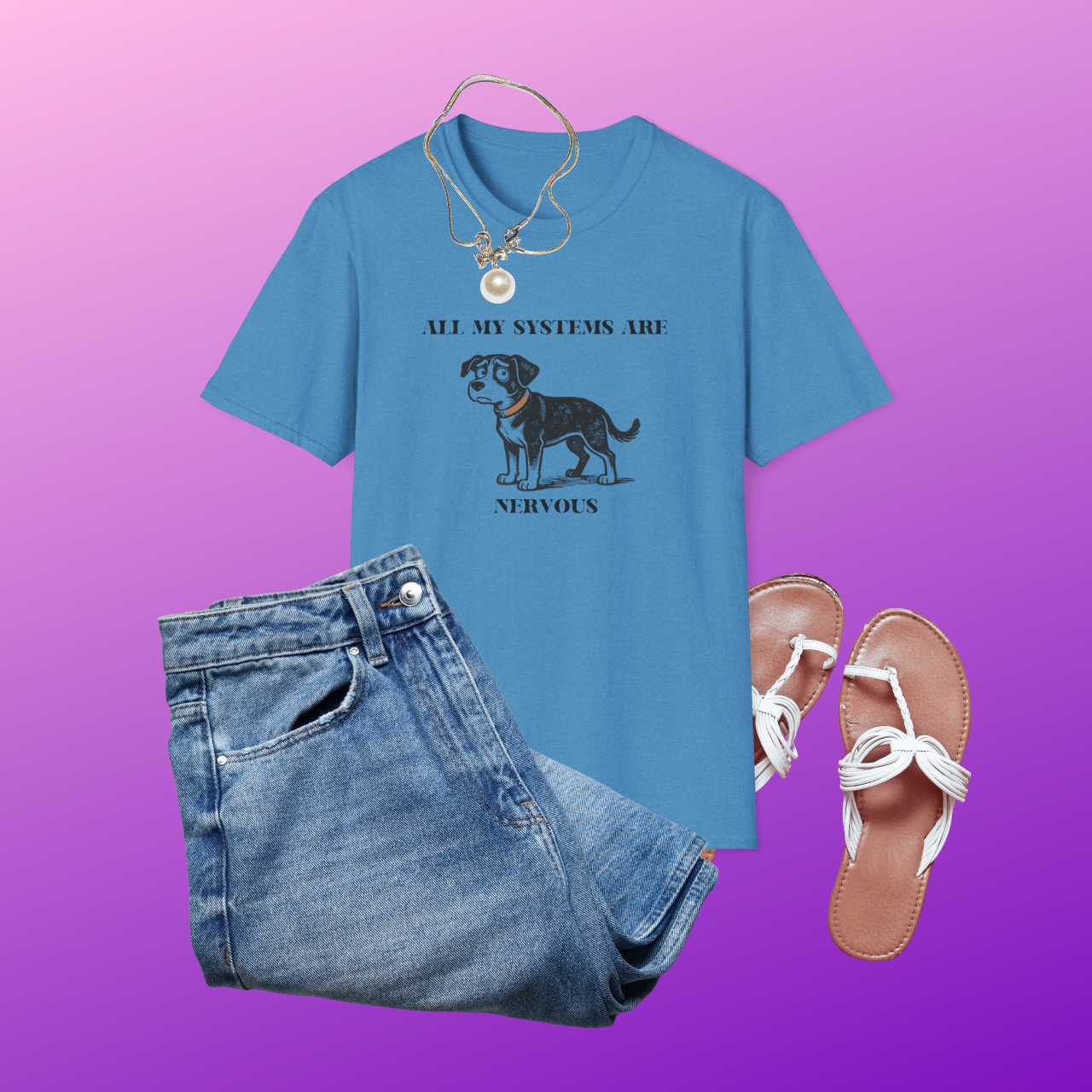 Nervous Dog T-Shirt – 'All My Systems Are Nervous' Graphic Tee product thumbnail image Nervous Dog T-Shirt – 'All My Systems Are Nervous' Graphic Tee product thumbnail image