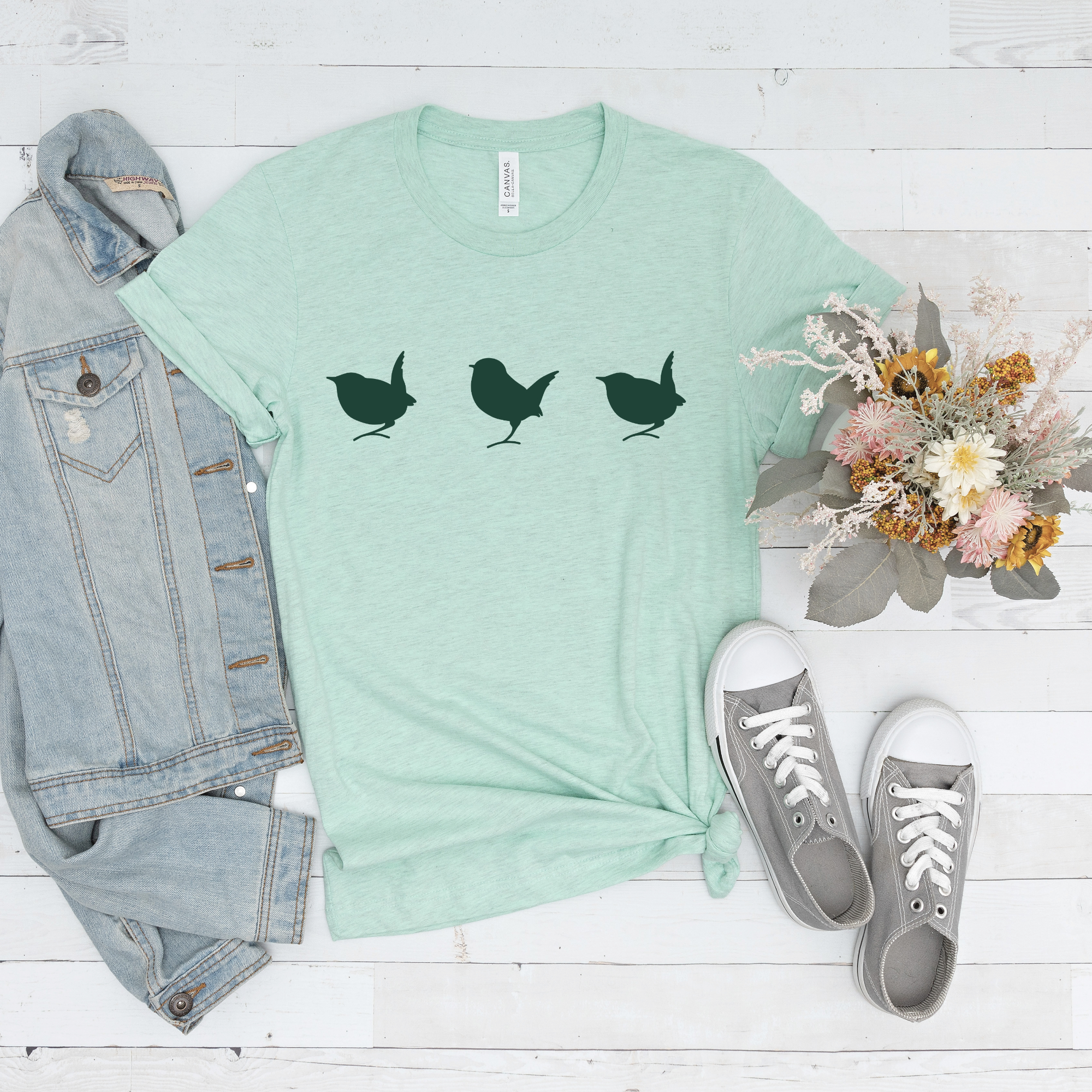 Winter Wren Silhouettes T-shirt, Bird Silhouette Tee, Bird Lover Gift, Nature Lover Shirt, Nature-Inspired Apparel product thumbnail image
