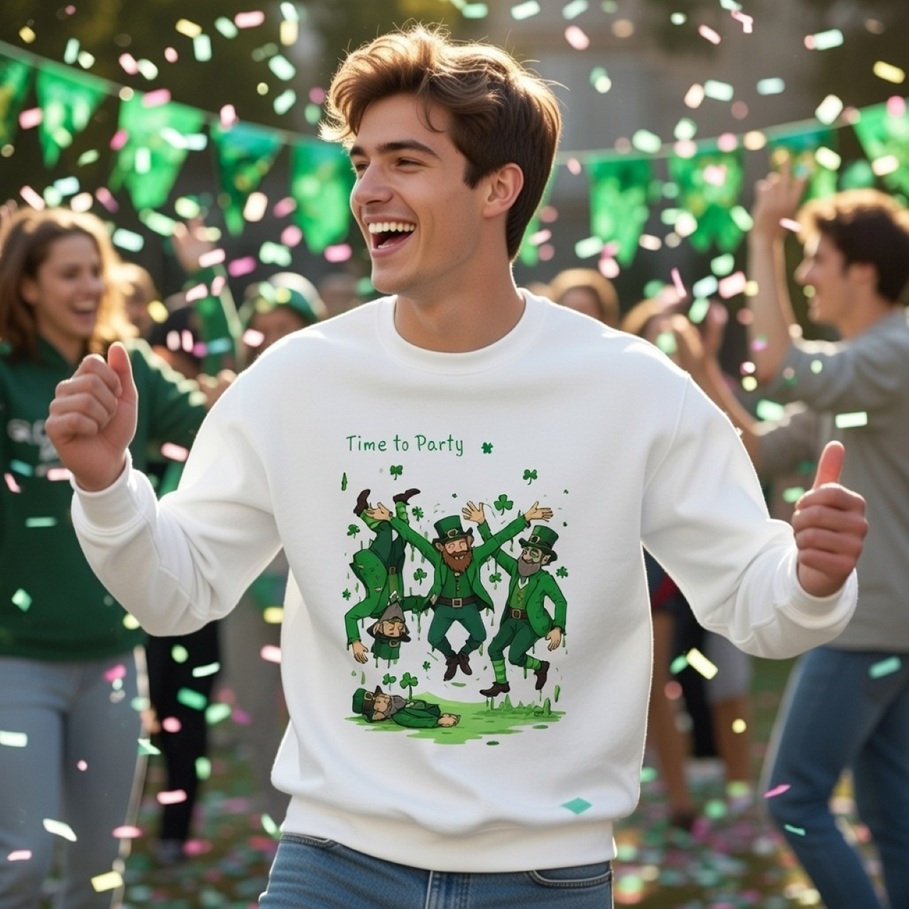 Leprechaun Time To Party Sweatshirt – St. Patrick’s Day Celebration Crewneck