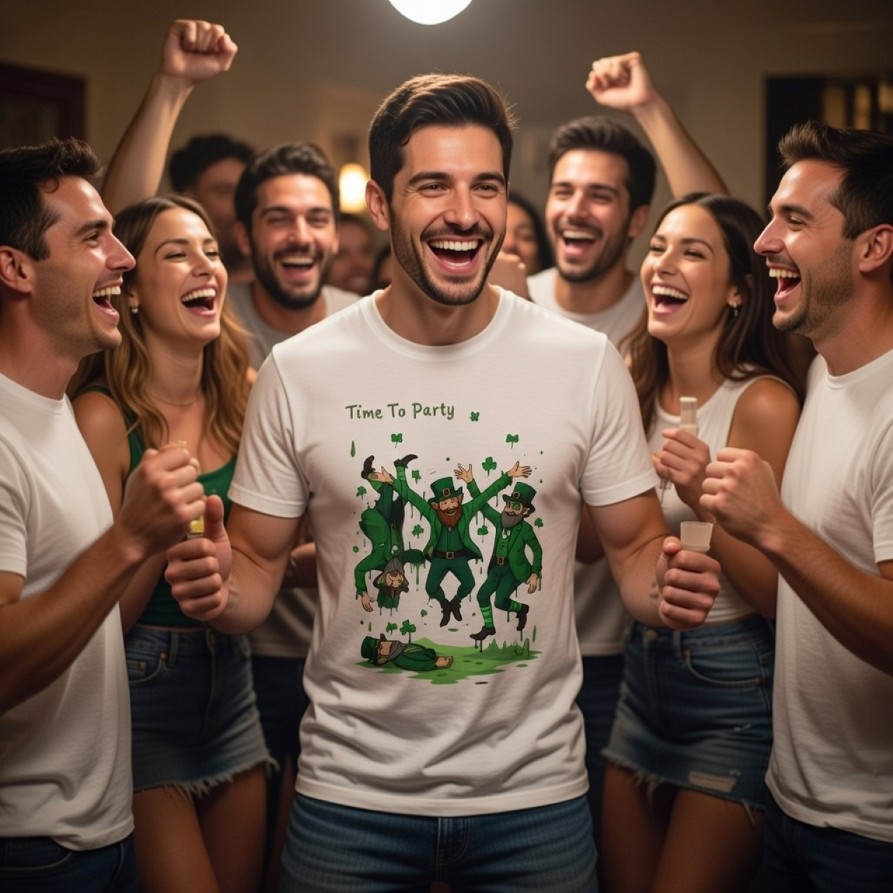 St. Patrick's Day 'Time To Party' T-Shirt — Funny Leprechaun Party Illustration product thumbnail image