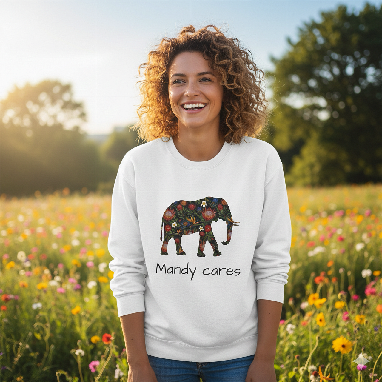 Floral Elephant Crewneck Sweatshirt - Botanical Animal Graphic Pullover