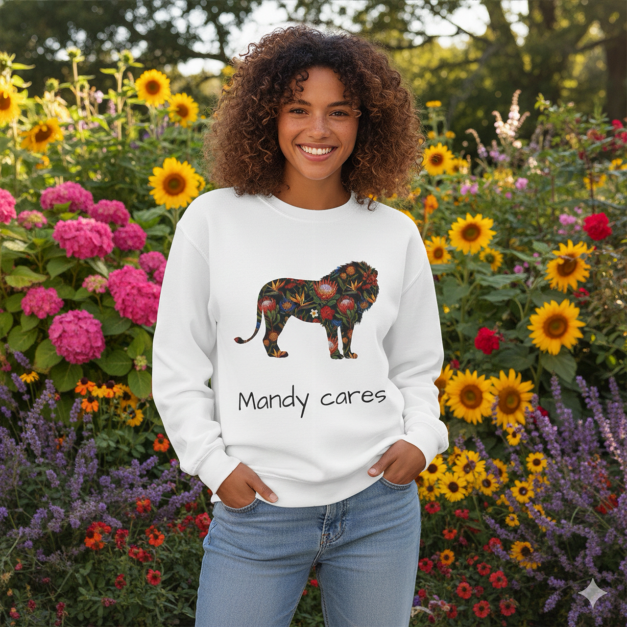 Floral Lion Crewneck Sweatshirt - Botanical Animal Graphic Pullover