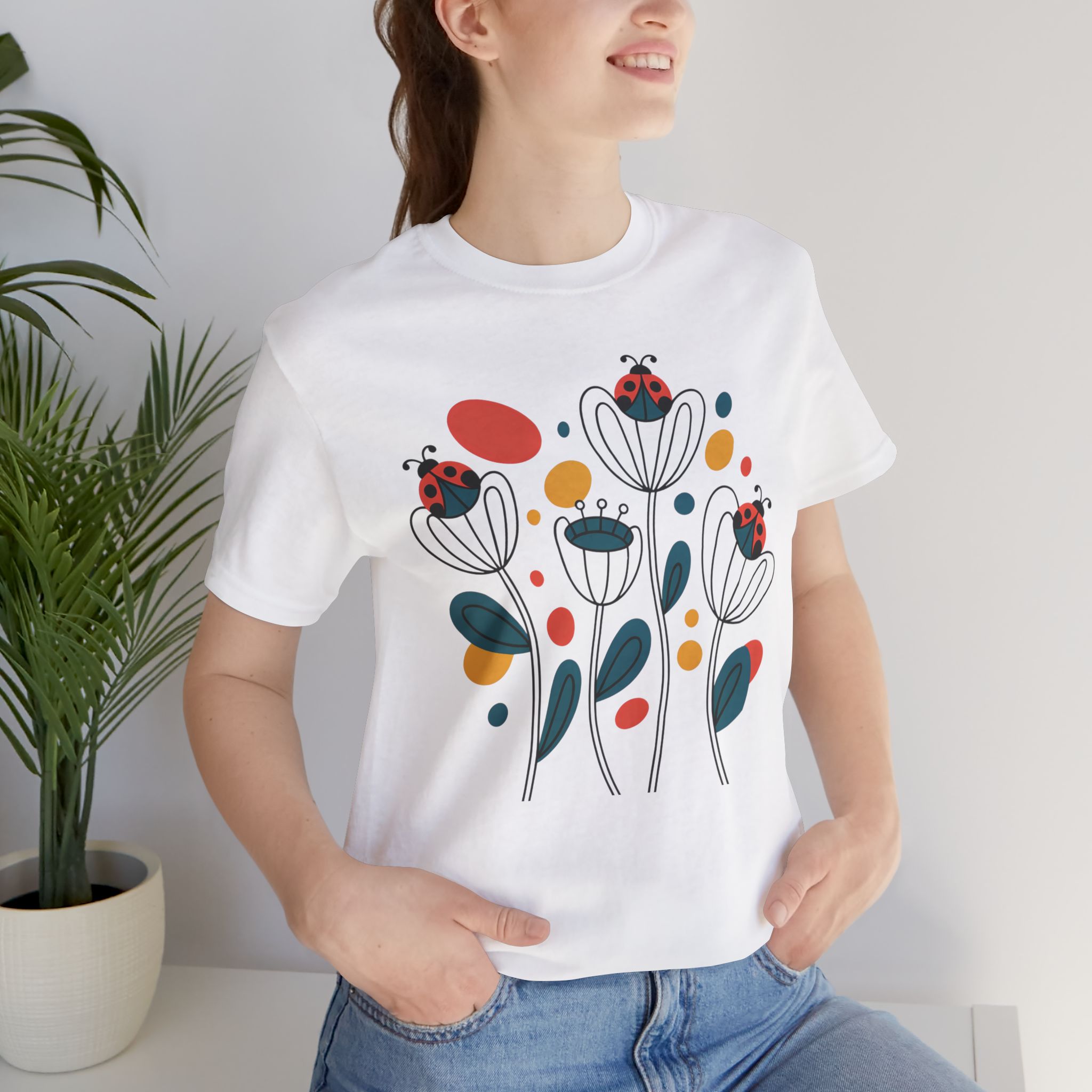 Ladybug Floral T-Shirt — Minimalist Spring Garden Tee product thumbnail image Ladybug Floral T-Shirt — Minimalist Spring Garden Tee product thumbnail image