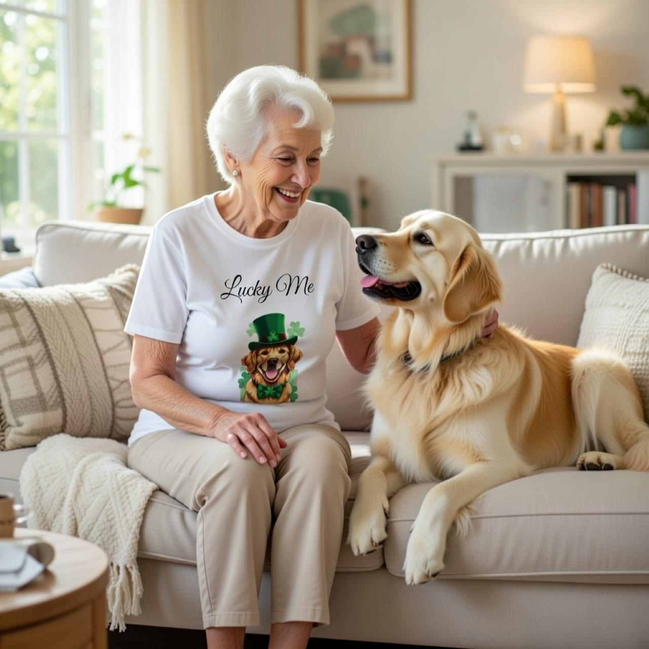 Lucky Me Golden Retriever St. Patrick’s Day Shirt – Funny Dog Graphic Heavyweight Tee product thumbnail image
