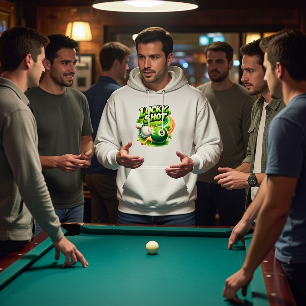 Lucky Shot Hoodie – Retro Pool Hall Hoodie product thumbnail image Lucky Shot Hoodie – Retro Pool Hall Hoodie product thumbnail image