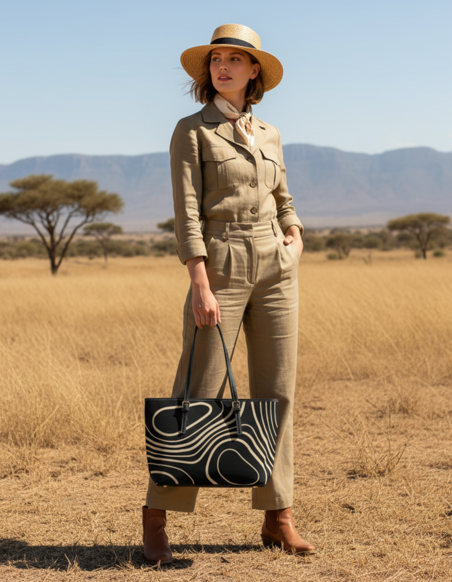 Leather Shoulder Bag — Black & Beige Swirl Tote product thumbnail image Leather Shoulder Bag — Black & Beige Swirl Tote product thumbnail image