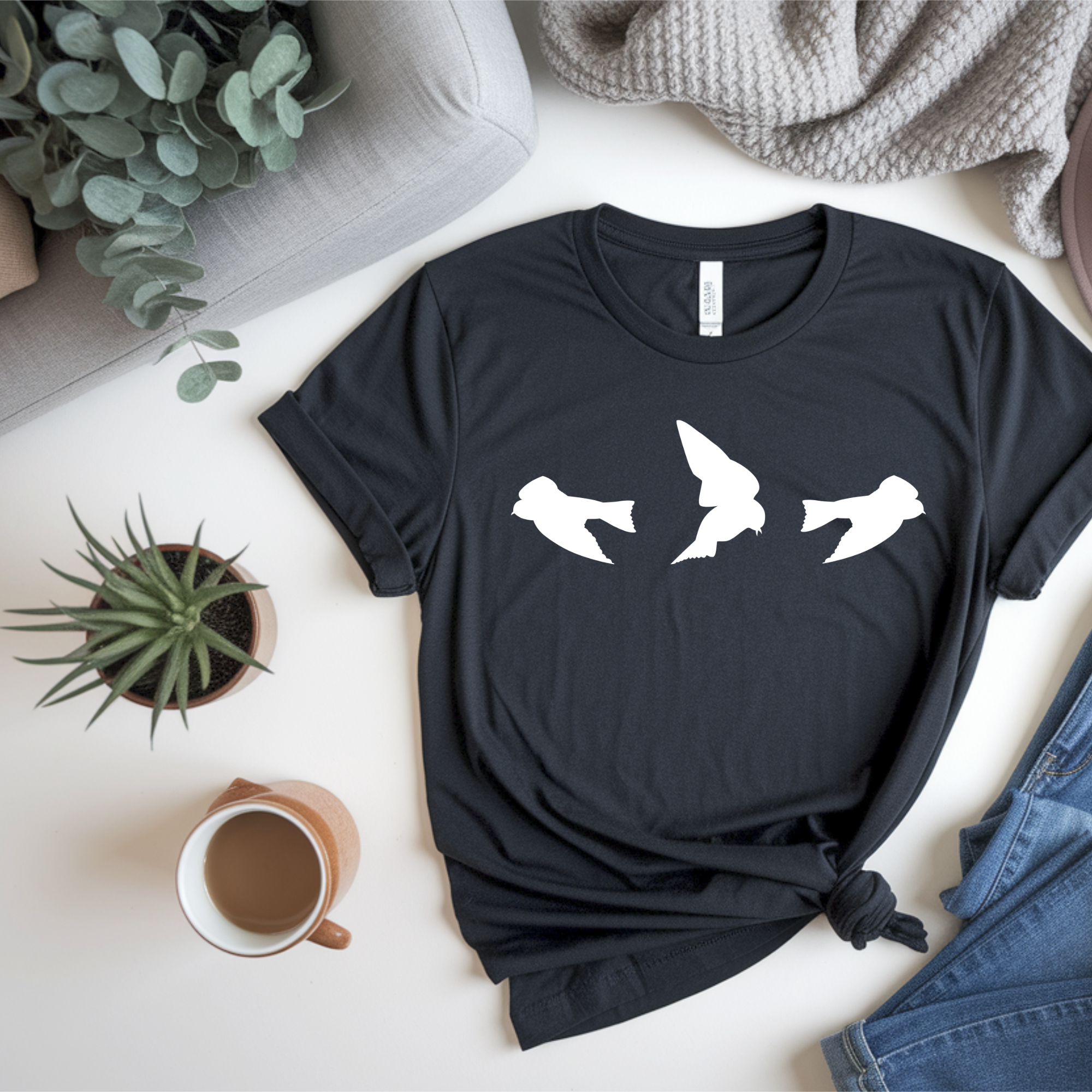 Tree Swallow Silhouettes T-shirt, Bird Silhouette Tee, Bird Lover Gift, Nature Lover Shirt, Nature-Inspired Apparel product thumbnail image