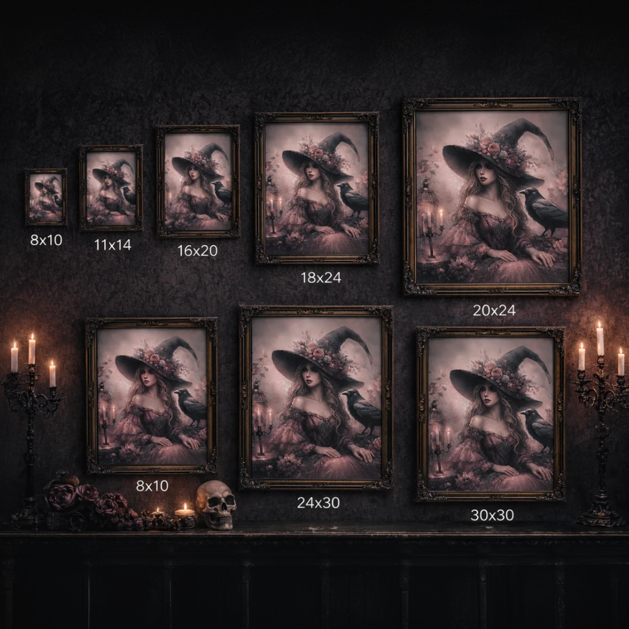 Gothic Witch with Raven Matte Canvas Wall Art — Floral Witchy Spell Decor product thumbnail image Gothic Witch with Raven Matte Canvas Wall Art — Floral Witchy Spell Decor product thumbnail image