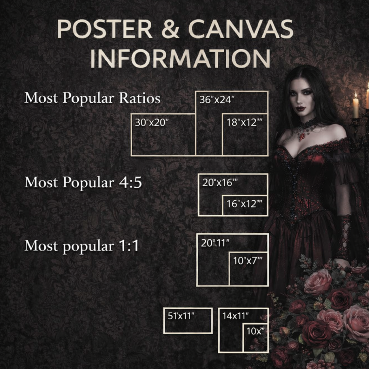 Gothic Witch with Raven Matte Canvas Wall Art — Floral Witchy Spell Decor product thumbnail image