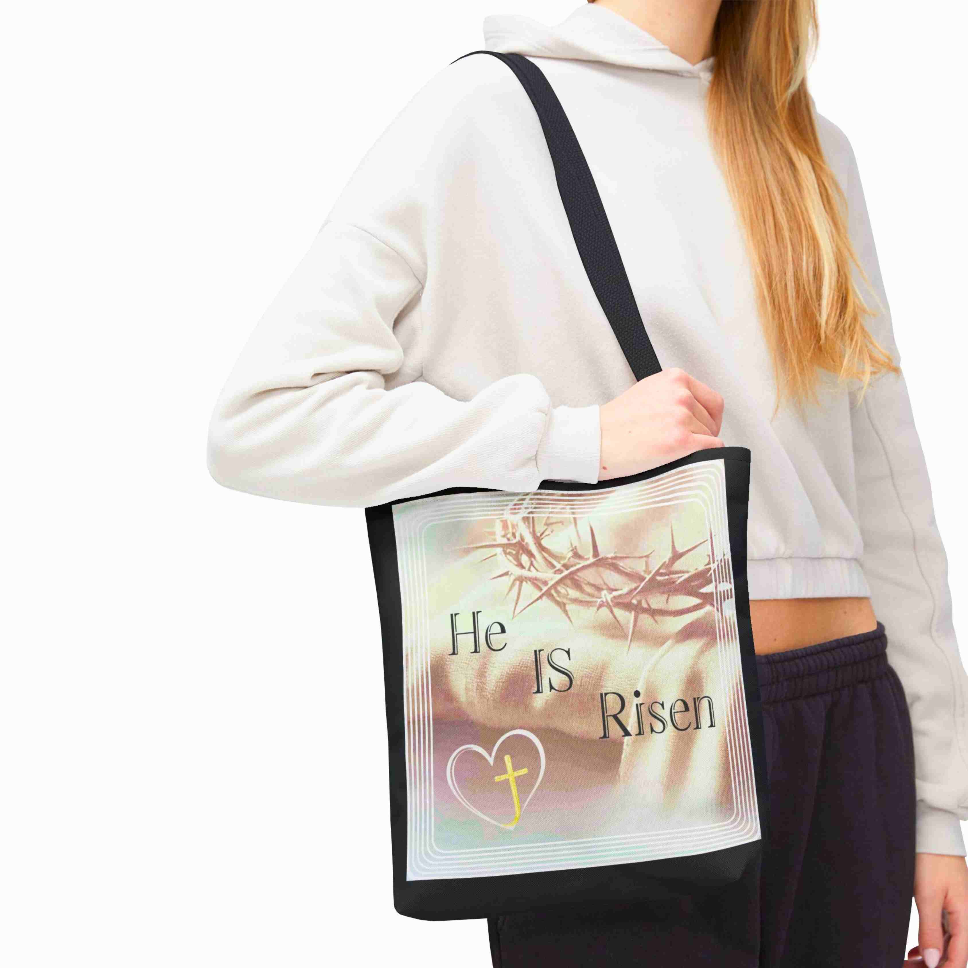 He Is Risen Tote Bag 16"x16" | Christian Easter Resurrection Cross Design product thumbnail image