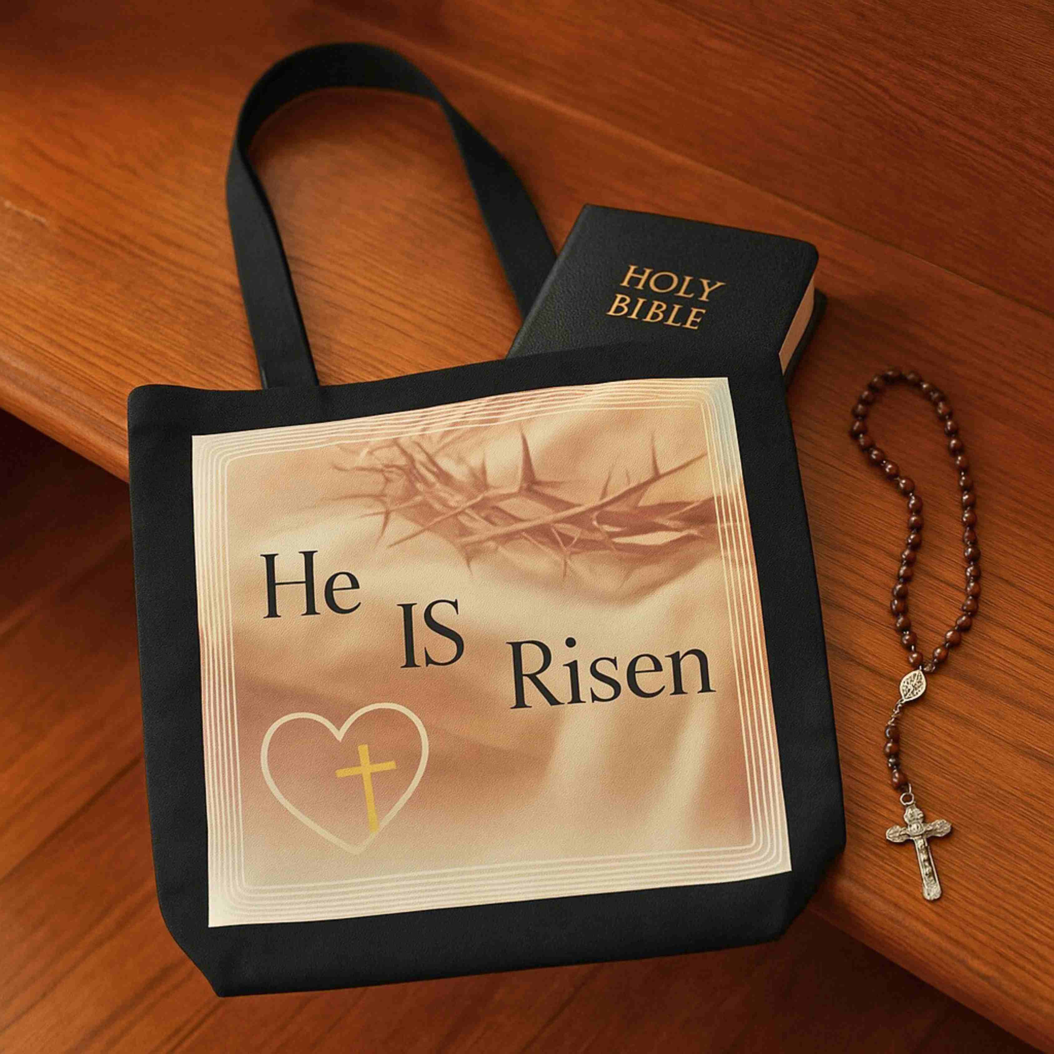 He Is Risen Tote Bag 16"x16" | Christian Easter Resurrection Cross Design product thumbnail image