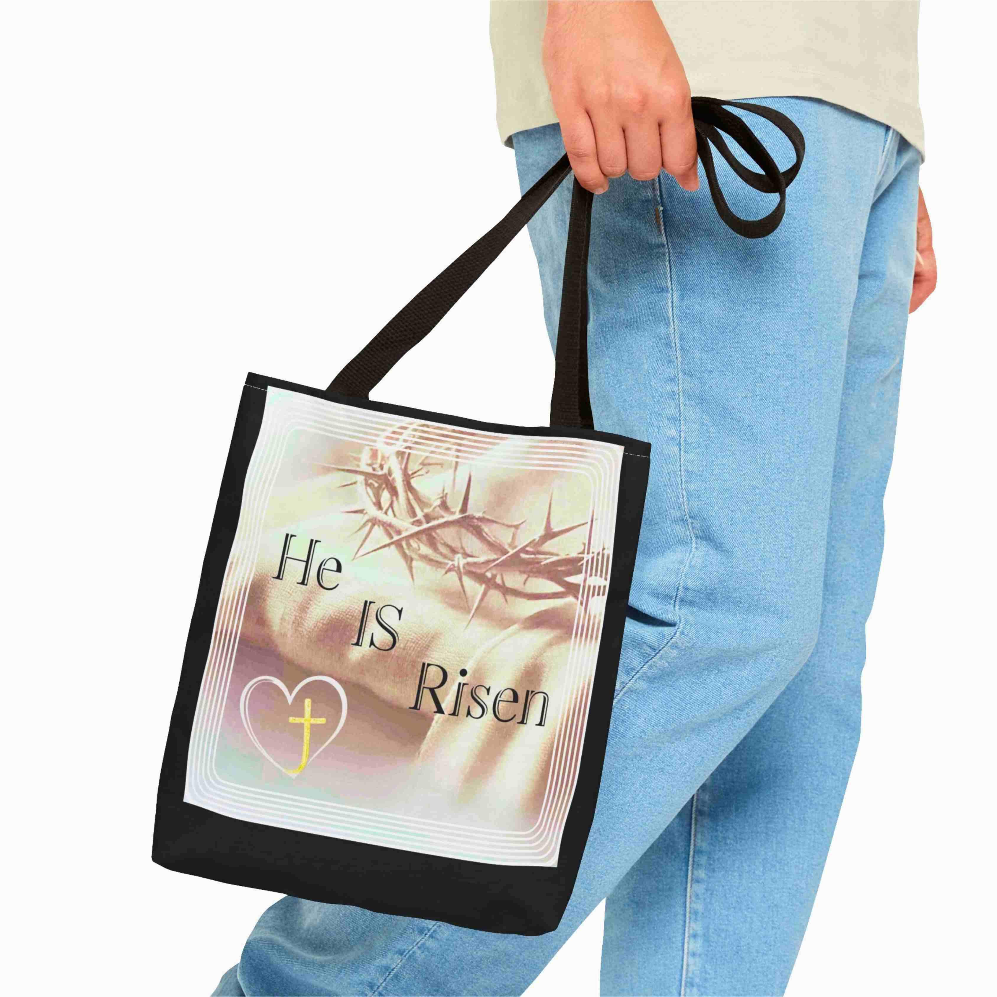 He Is Risen Tote Bag 16"x16" | Christian Easter Resurrection Cross Design product thumbnail image He Is Risen Tote Bag 16"x16" | Christian Easter Resurrection Cross Design product thumbnail image