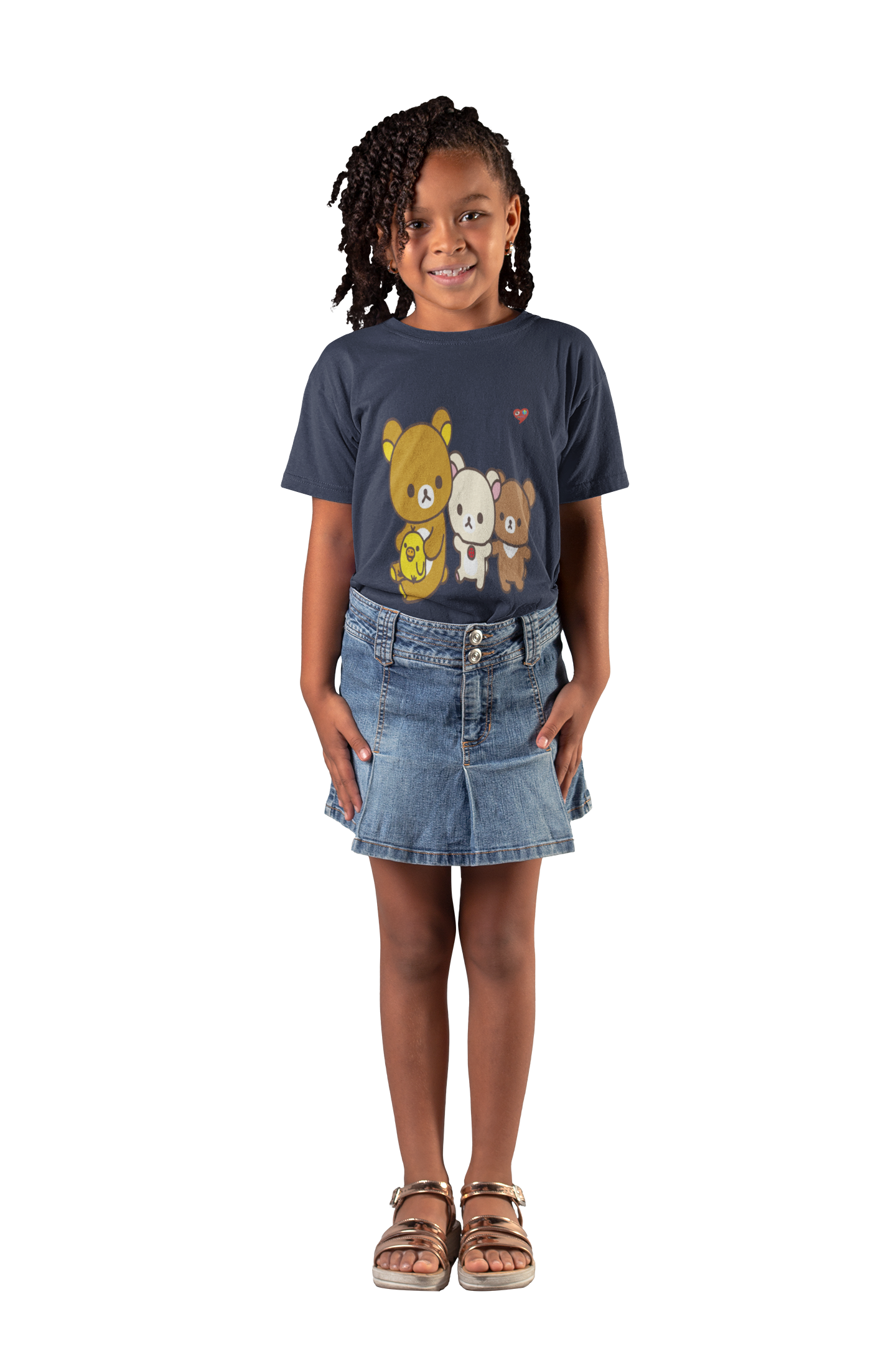 Kids Tee — Cute Rilakkuma Family Bears Graphic (Heart)