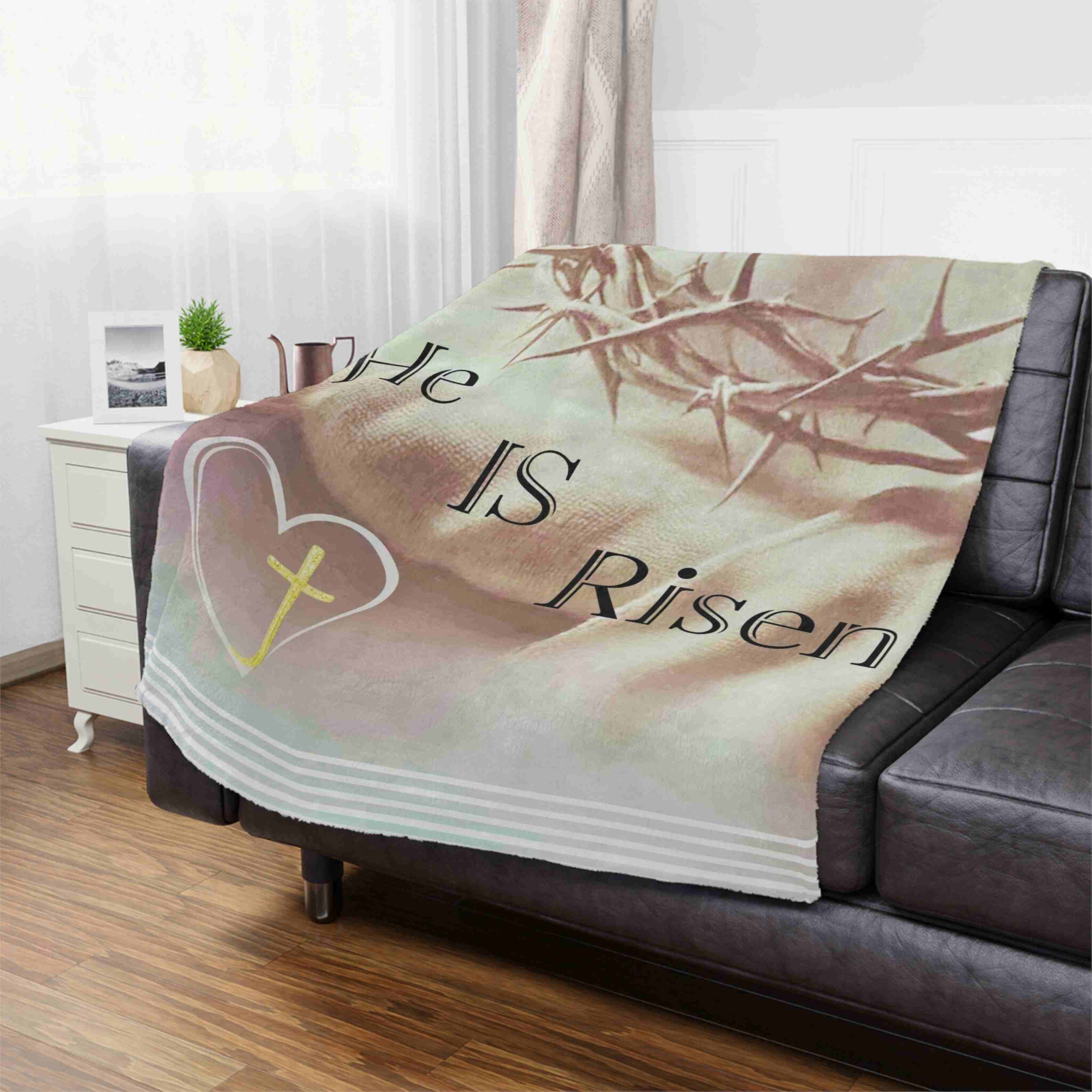 Minky Blanket "HE IS RISEN" Easter, Birthday, Baptism, or Just Because Gift product thumbnail image Minky Blanket "HE IS RISEN" Easter, Birthday, Baptism, or Just Because Gift product thumbnail image