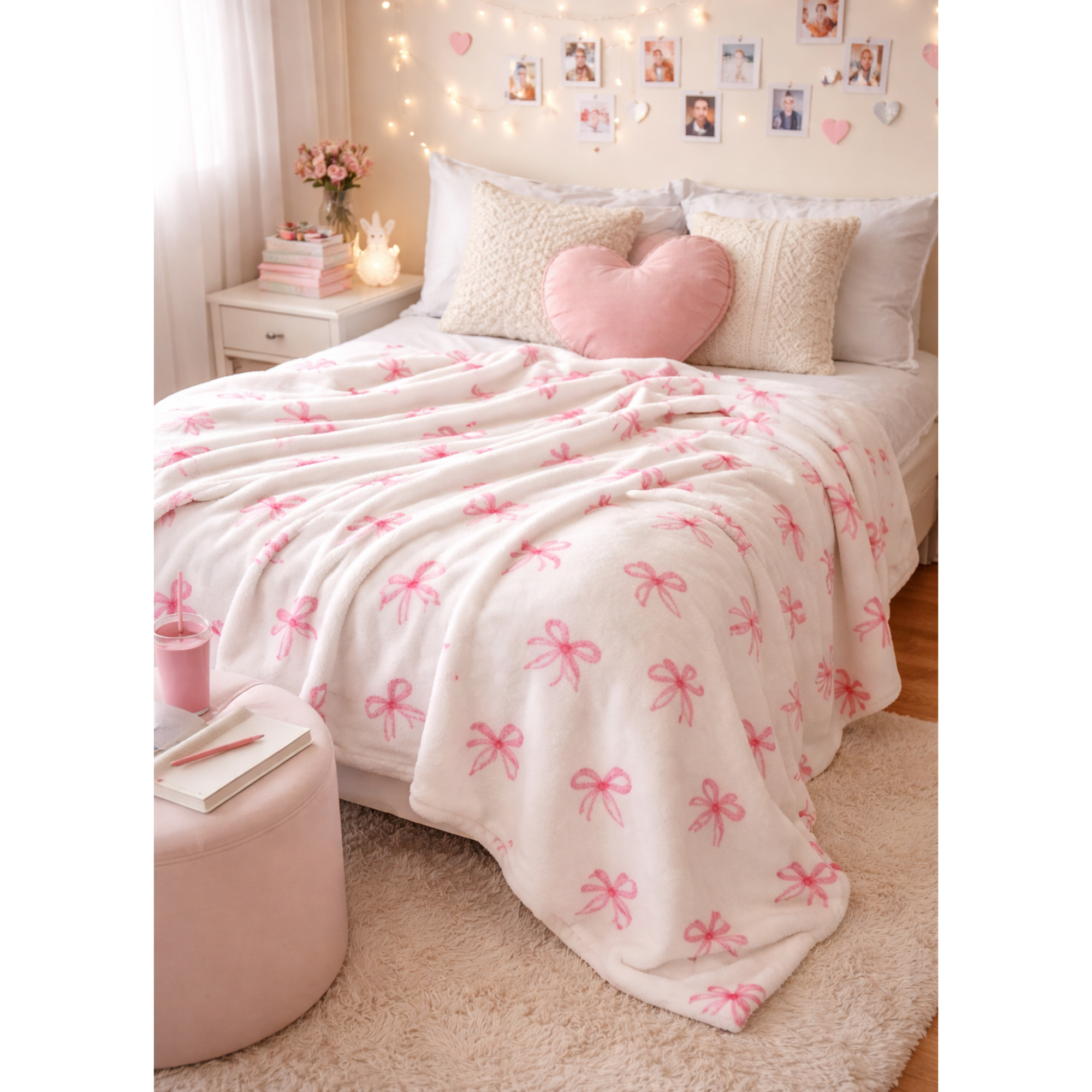 Velveteen Plush Blanket — Pink Bow Pattern Cozy Throw for Nursery, Baby Shower & Gift product thumbnail image Velveteen Plush Blanket — Pink Bow Pattern Cozy Throw for Nursery, Baby Shower & Gift product thumbnail image