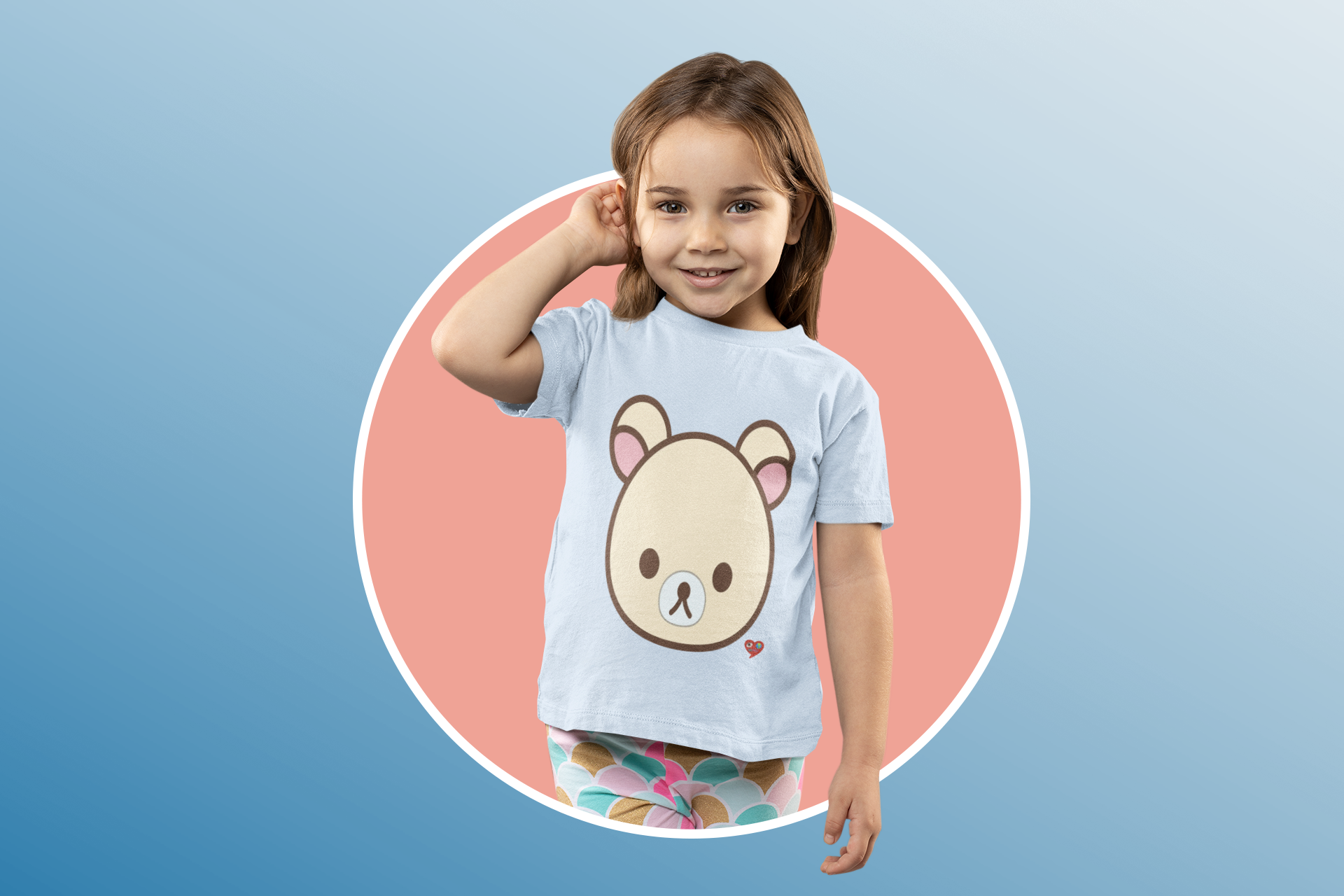 Kids Bear Face Tee — Cute Kawaii Bear Head with Tiny Heart product thumbnail image Kids Bear Face Tee — Cute Kawaii Bear Head with Tiny Heart product thumbnail image
