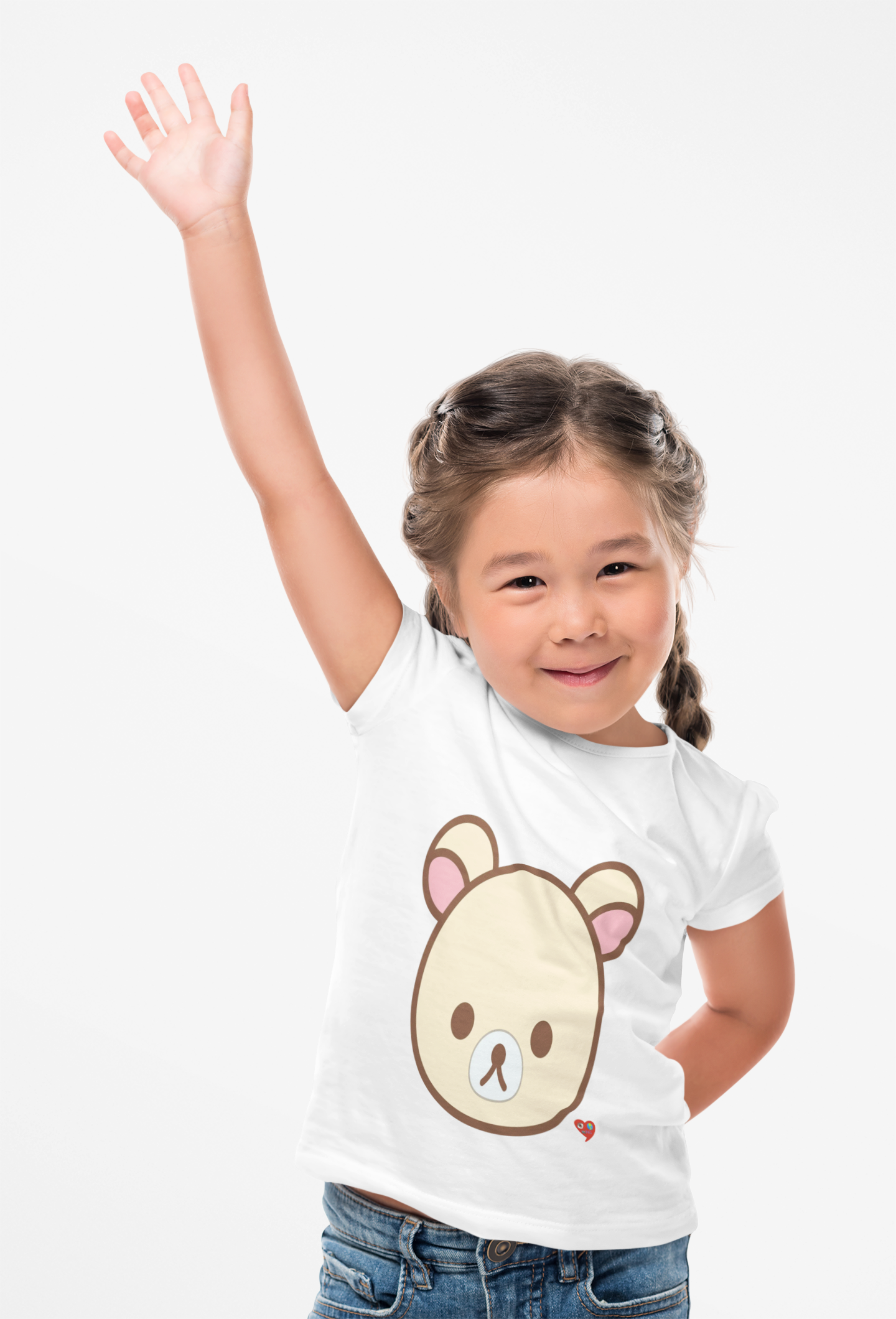 Kids Bear Face Tee — Cute Kawaii Bear Head with Tiny Heart product thumbnail image