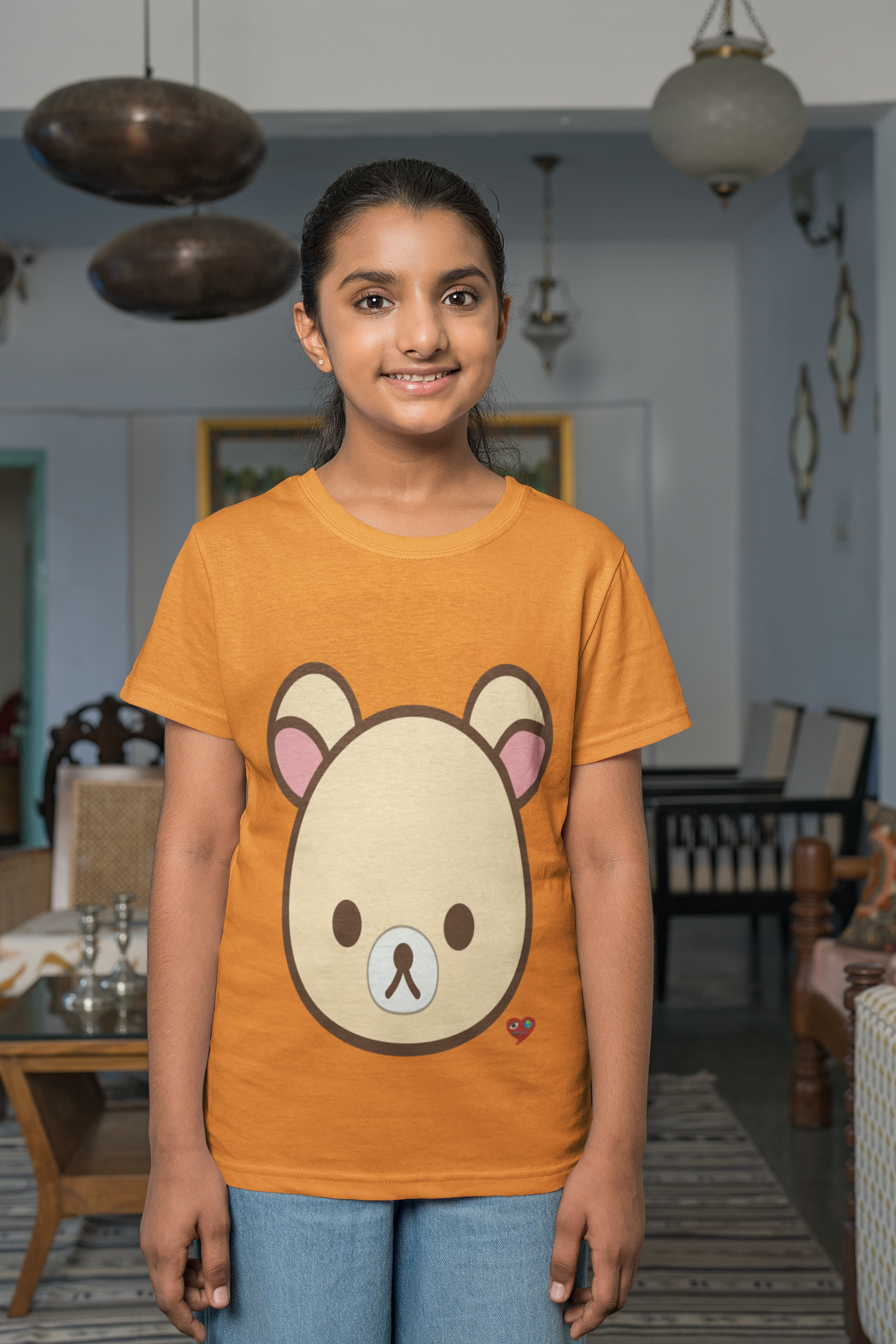 Kids Bear Face Tee — Cute Kawaii Bear Head with Tiny Heart product thumbnail image