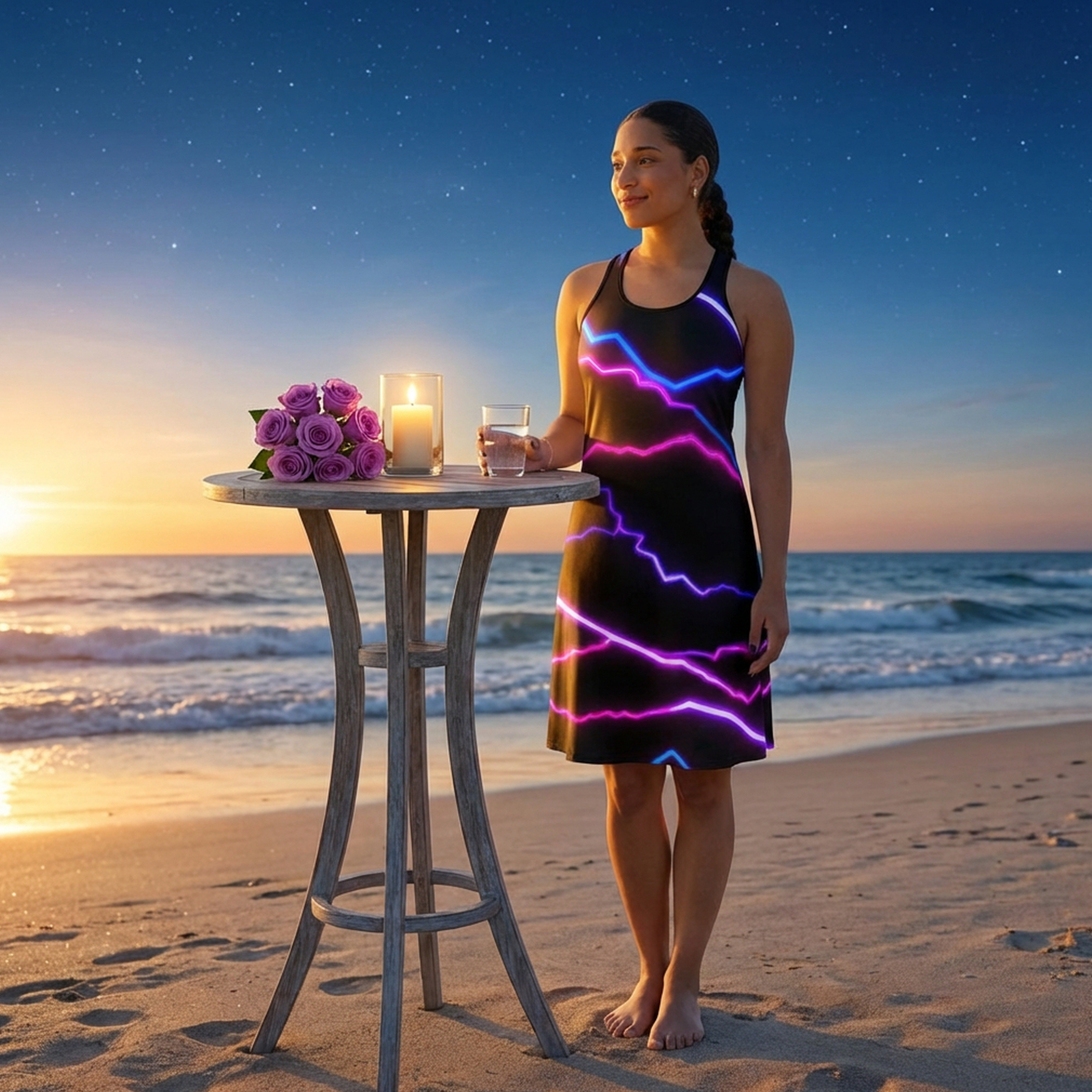 Neon Lightning Print Racerback Dress for Women - Perfect for Parties and Summer Outings