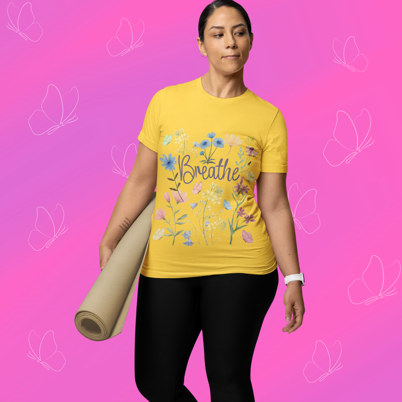 Breathe Wildflowers Tee — Watercolor Butterflies & Floral T-Shirt product thumbnail image Breathe Wildflowers Tee — Watercolor Butterflies & Floral T-Shirt product thumbnail image