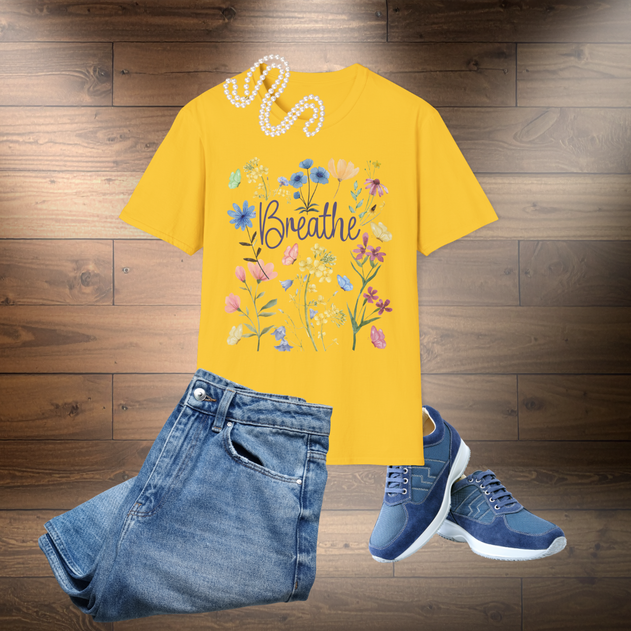 Breathe Wildflowers Tee — Watercolor Butterflies &amp; Floral T-Shirt product thumbnail image