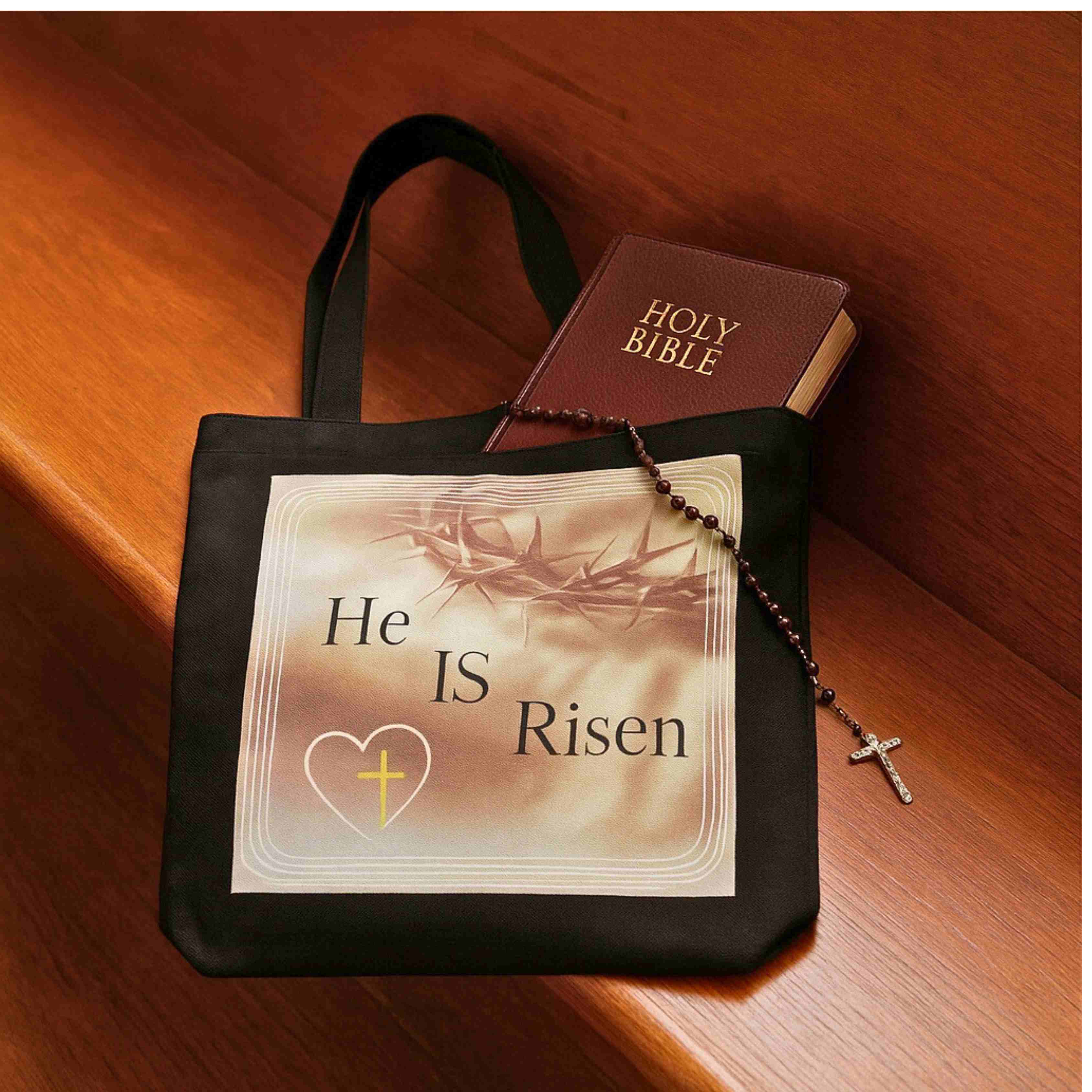 He Is Risen Tote Bag 16"x16" | Christian Easter Resurrection Cross Design
