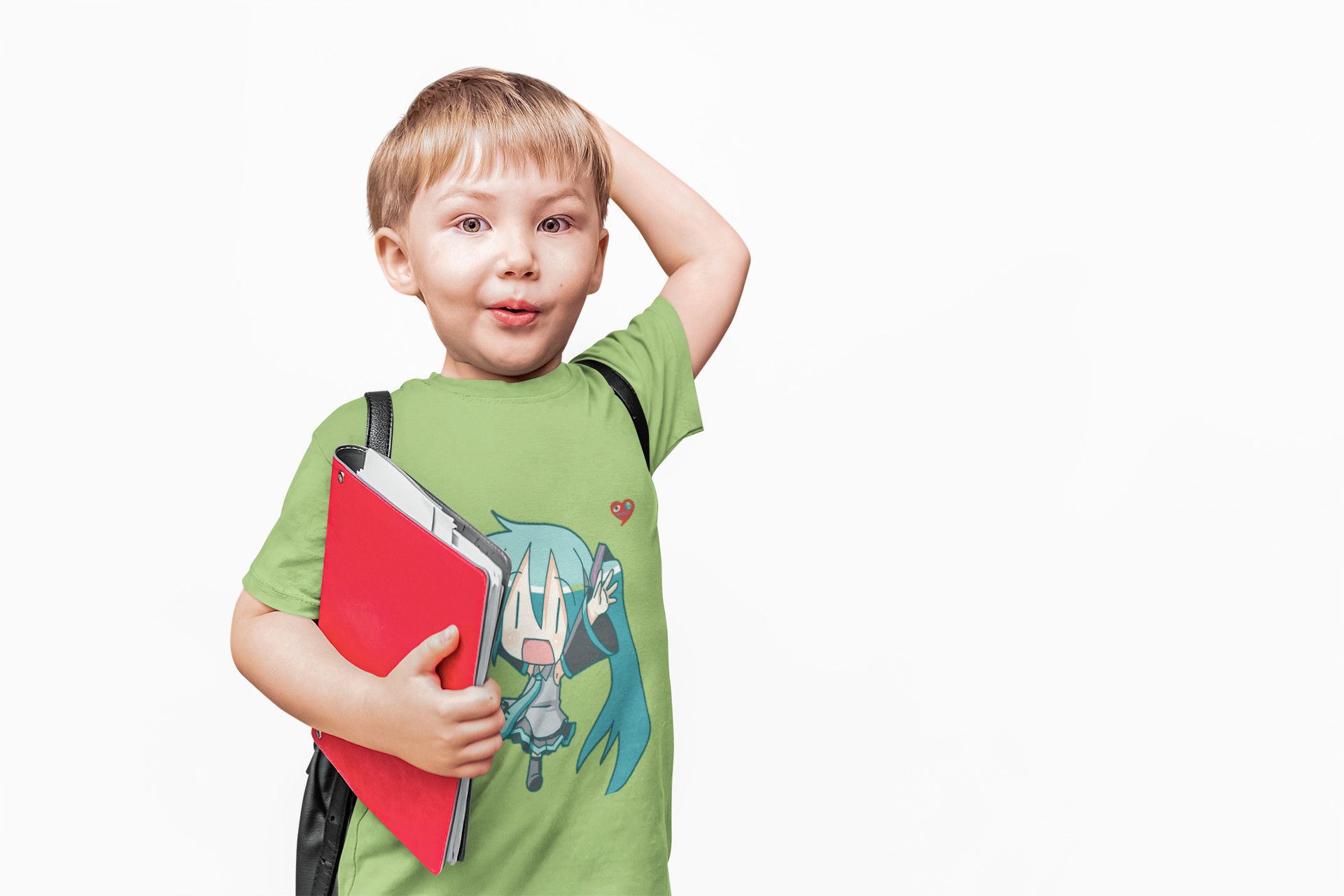 Kids Anime Character Tee — Cute Chibi Blue-Haired Girl with Heart