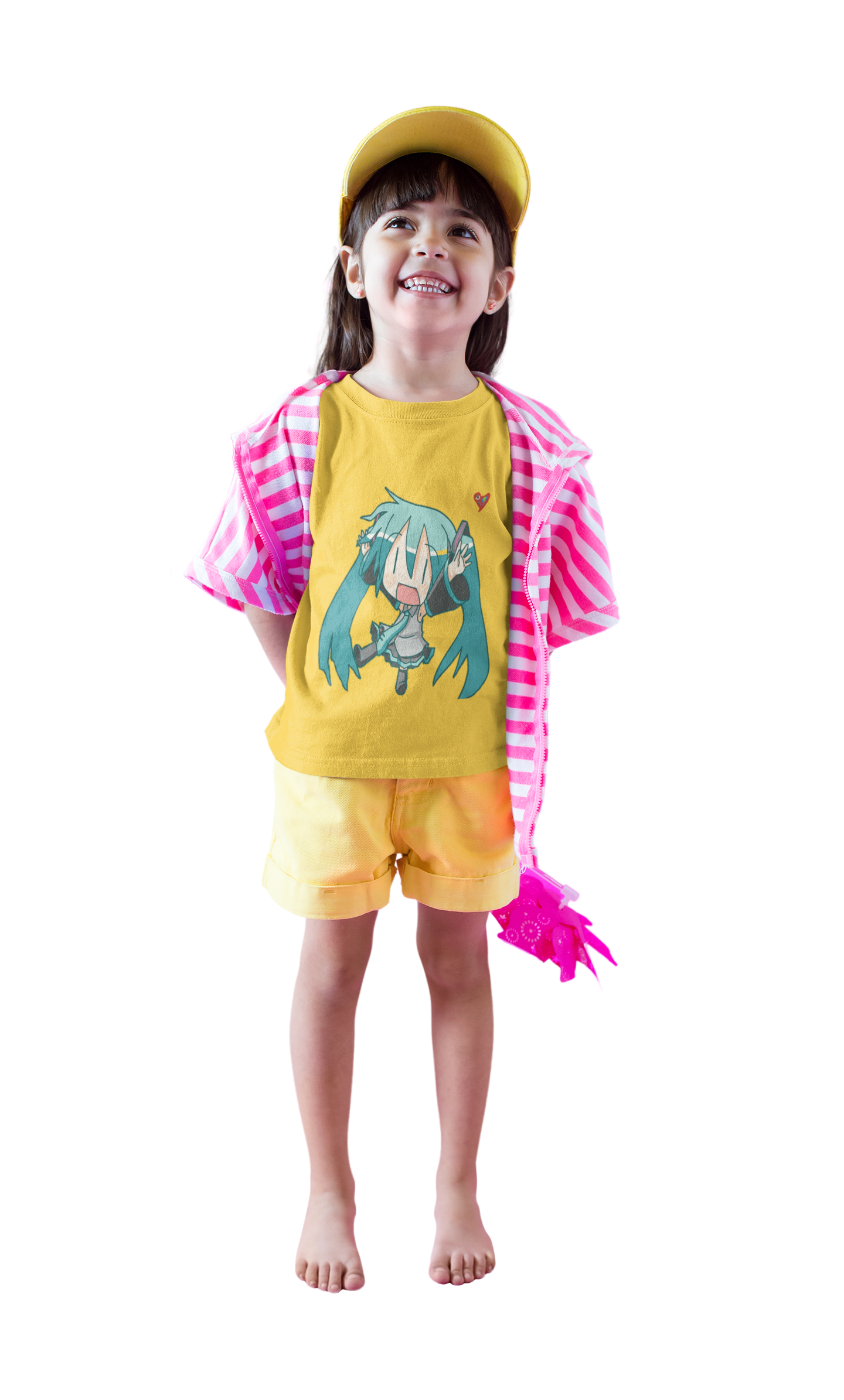 Kids Anime Character Tee — Cute Chibi Blue-Haired Girl with Heart product thumbnail image