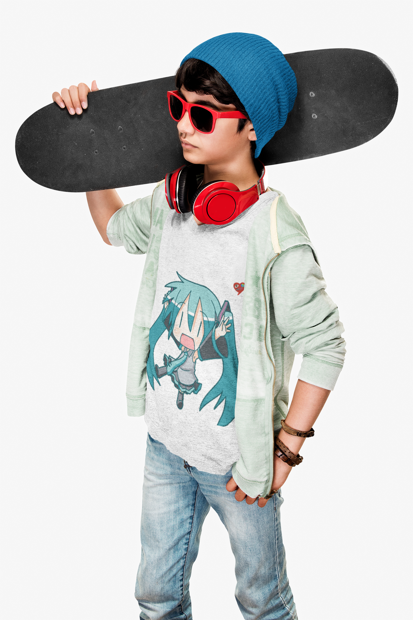 Kids Anime Character Tee — Cute Chibi Blue-Haired Girl with Heart product thumbnail image