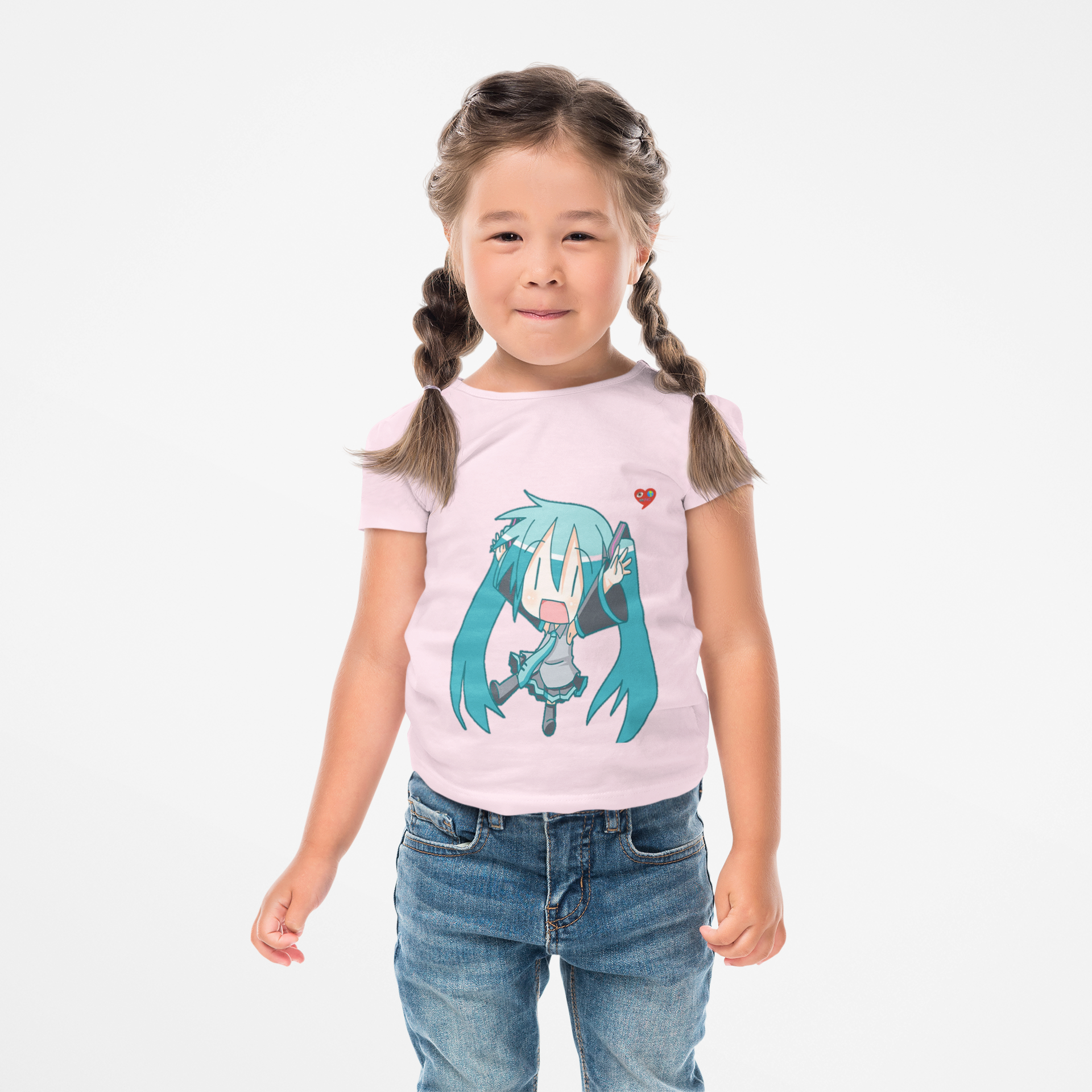 Kids Anime Character Tee — Cute Chibi Blue-Haired Girl with Heart product thumbnail image Kids Anime Character Tee — Cute Chibi Blue-Haired Girl with Heart product thumbnail image