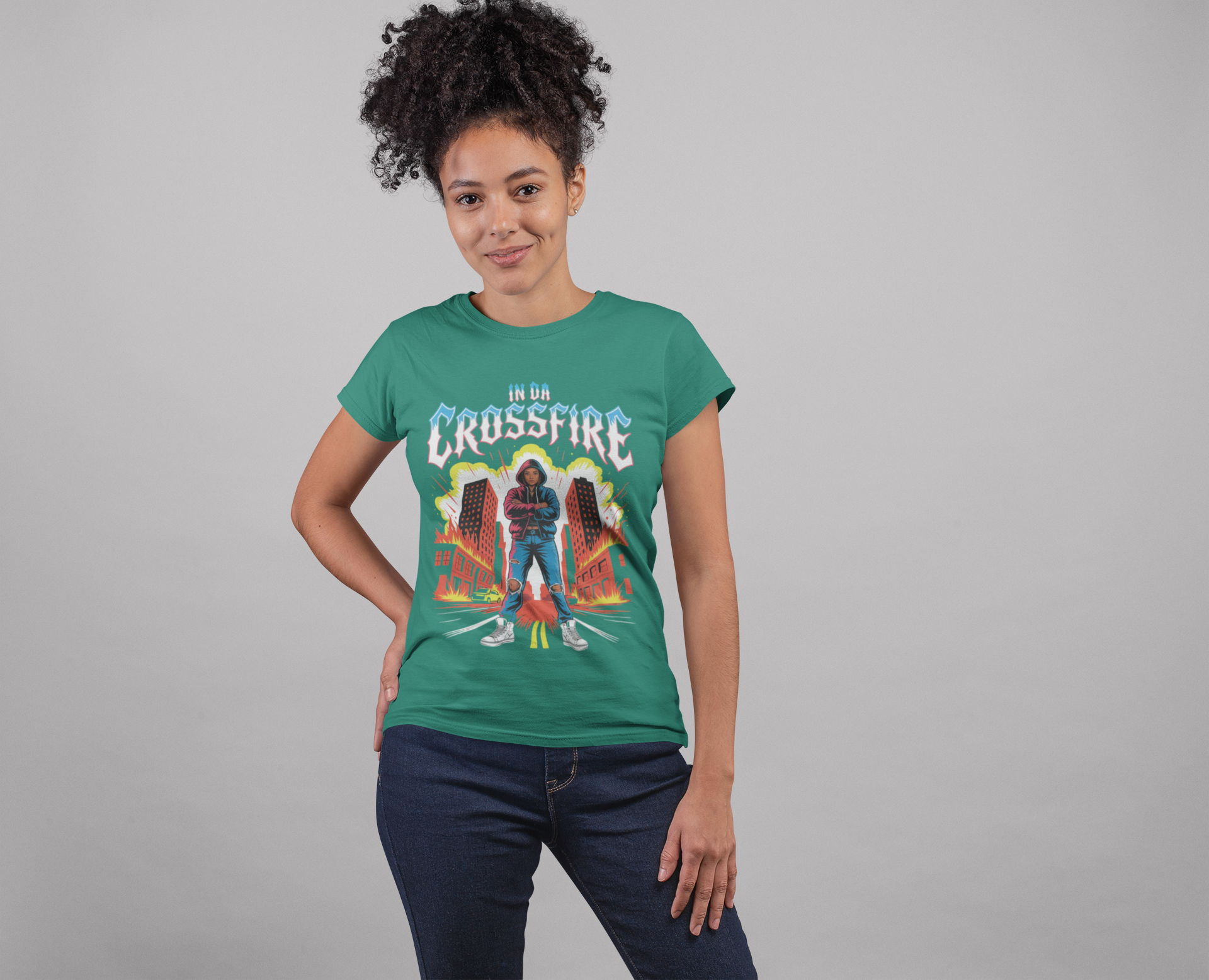 African American Woman Resilience Graphic T-Shirt-b. (female) In Da Crossfire