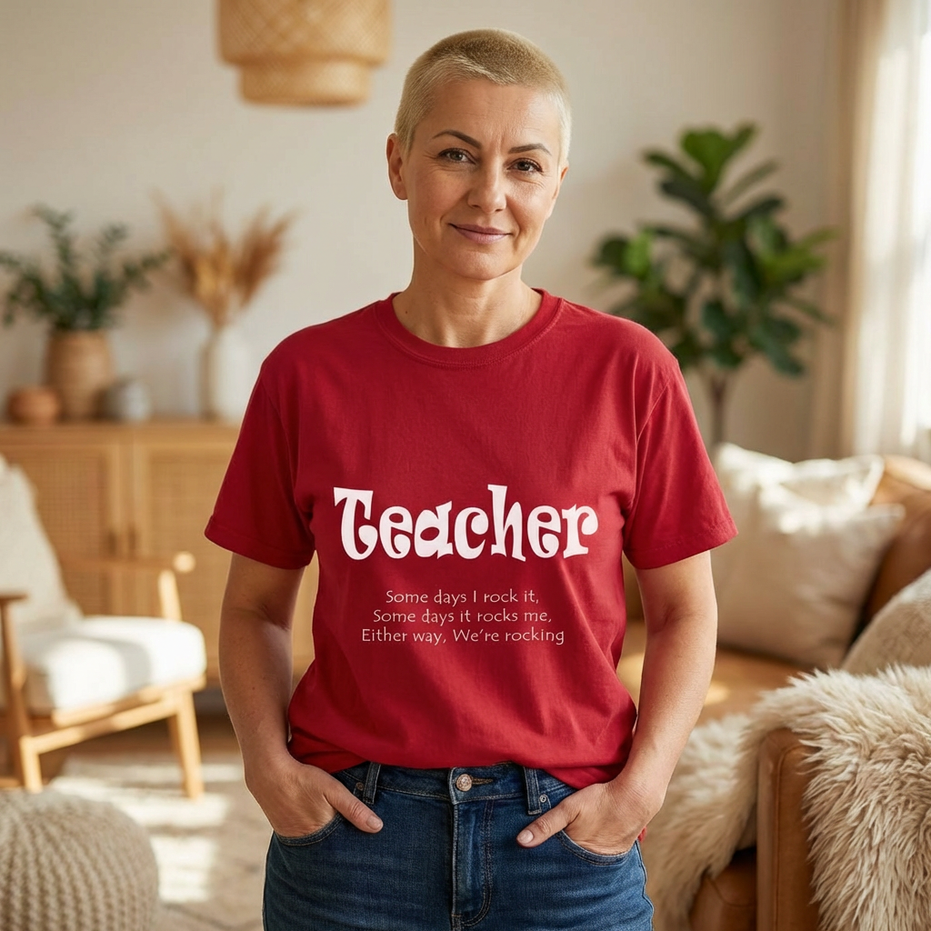 Teacher T-Shirt Teacher: Some days I rock it, some days it rocks me Casual Graphic Tee product thumbnail image Teacher T-Shirt Teacher: Some days I rock it, some days it rocks me Casual Graphic Tee product thumbnail image