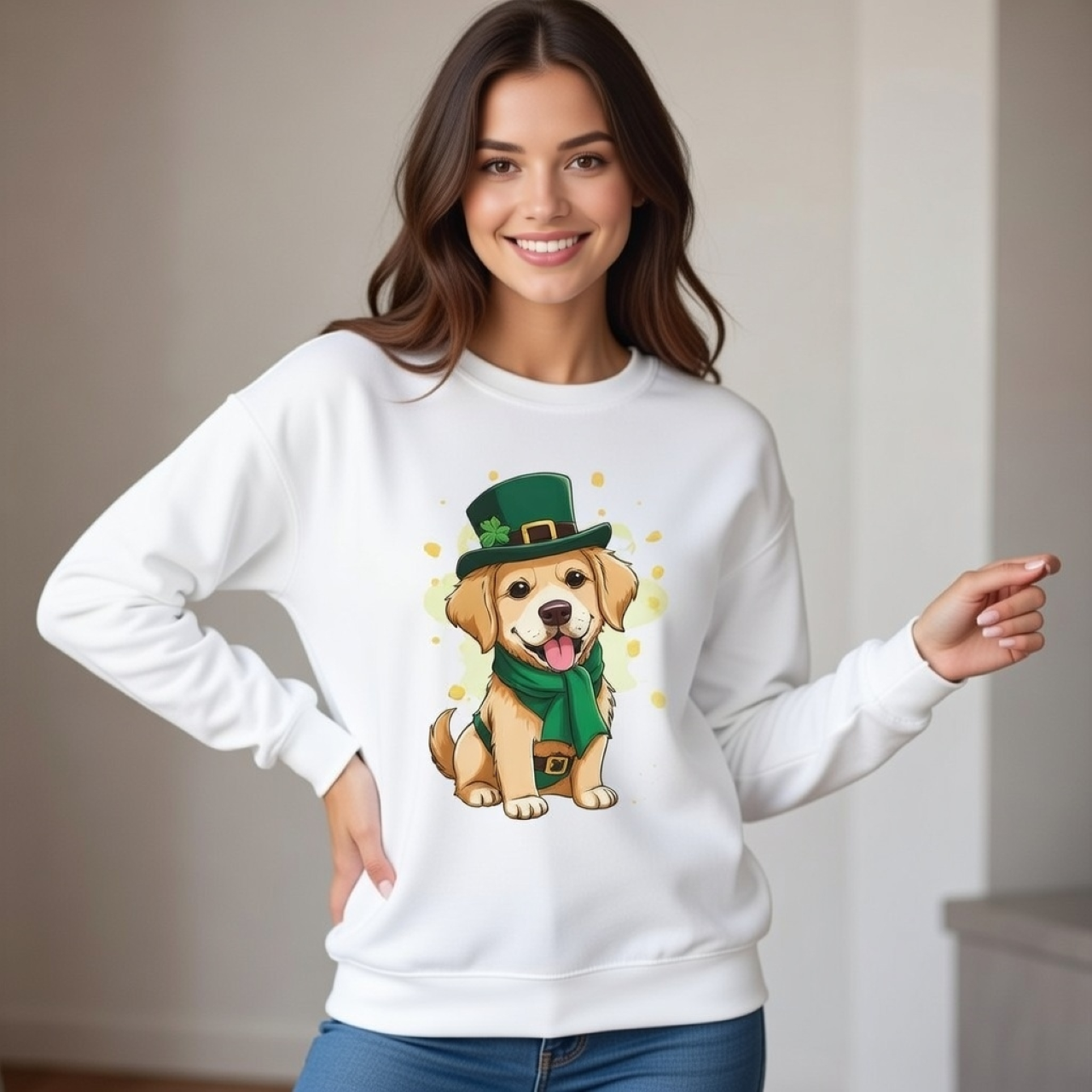 Golden Retriever Puppy St. Patrick’s Day Sweatshirt – Funny Dog Graphic Pullover product thumbnail image Golden Retriever Puppy St. Patrick’s Day Sweatshirt – Funny Dog Graphic Pullover product thumbnail image