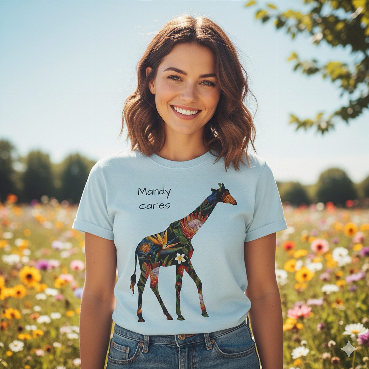 Kids Tee - Floral Patchwork Giraffe Cute Animal Shirt