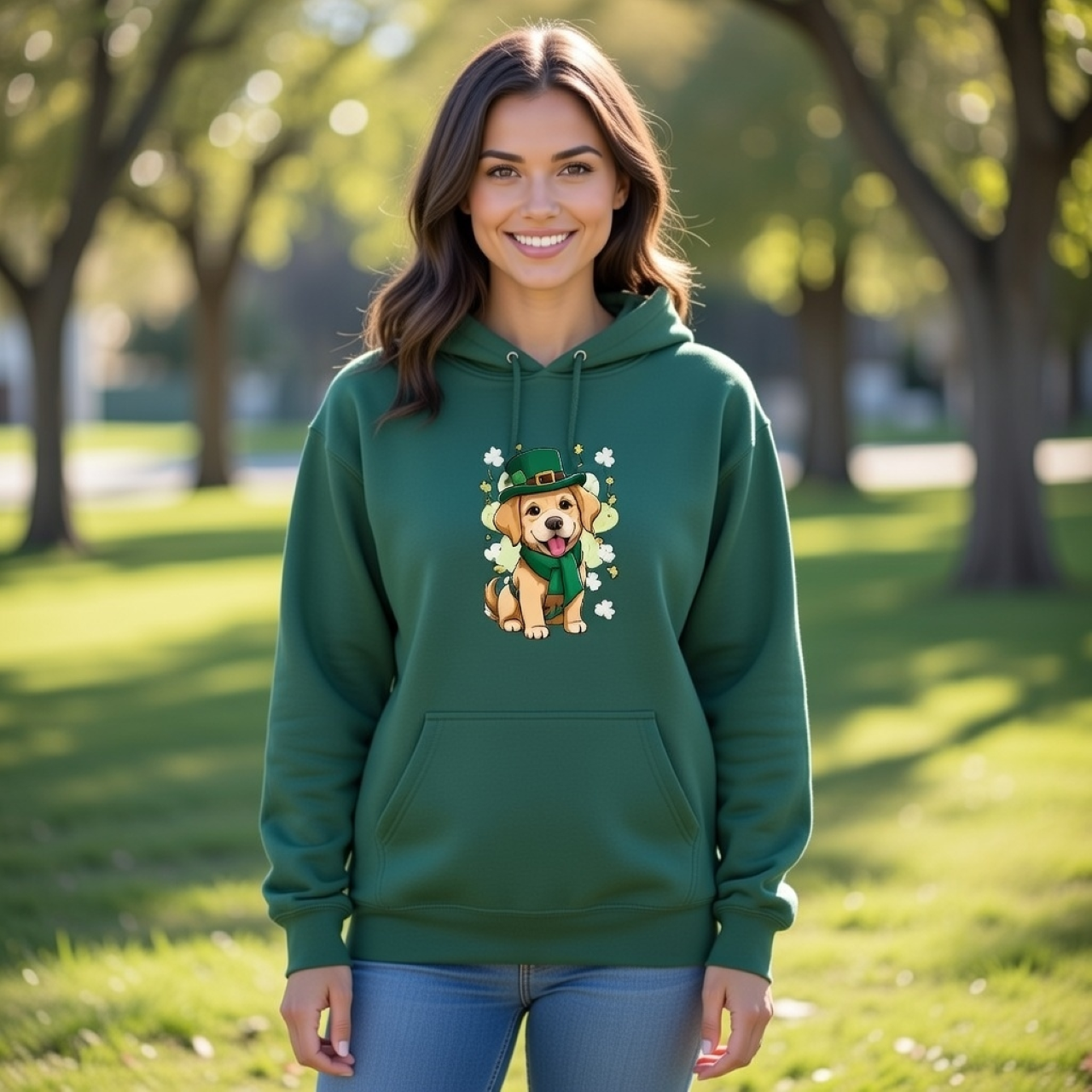 Golden Retriever Puppy St. Patrick’s Day Hoodie – Cute Dog Graphic Pullover product thumbnail image
